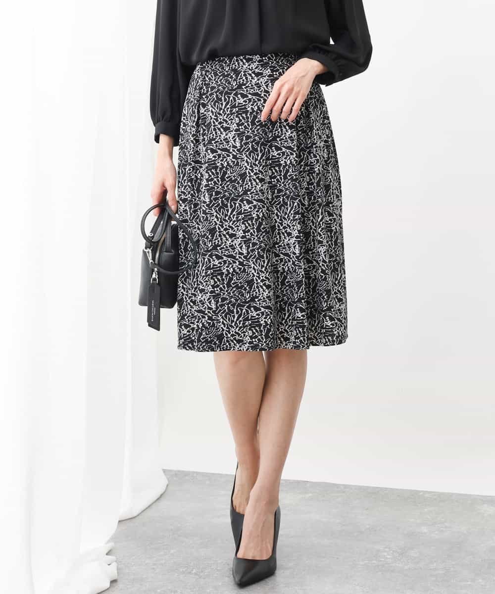 OFUON アートプリントジャージスカート/洗える オフオン スカート その他のスカート ブラック ブルー【..