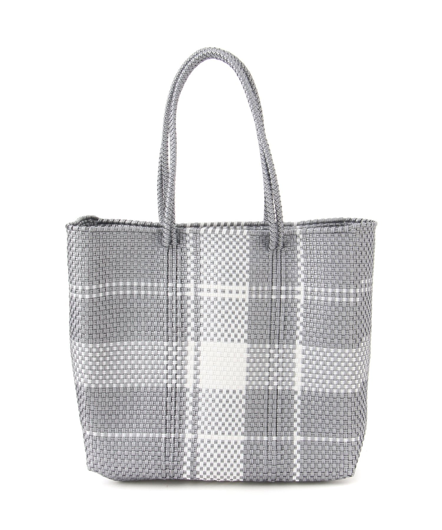 Moon Bird Moon Bird/(U)手編みのメルカドバッグ・タータンチェック (L) スワラージ バッグ かごバッグ シルバー ホワイト【送料無料】のサムネイル