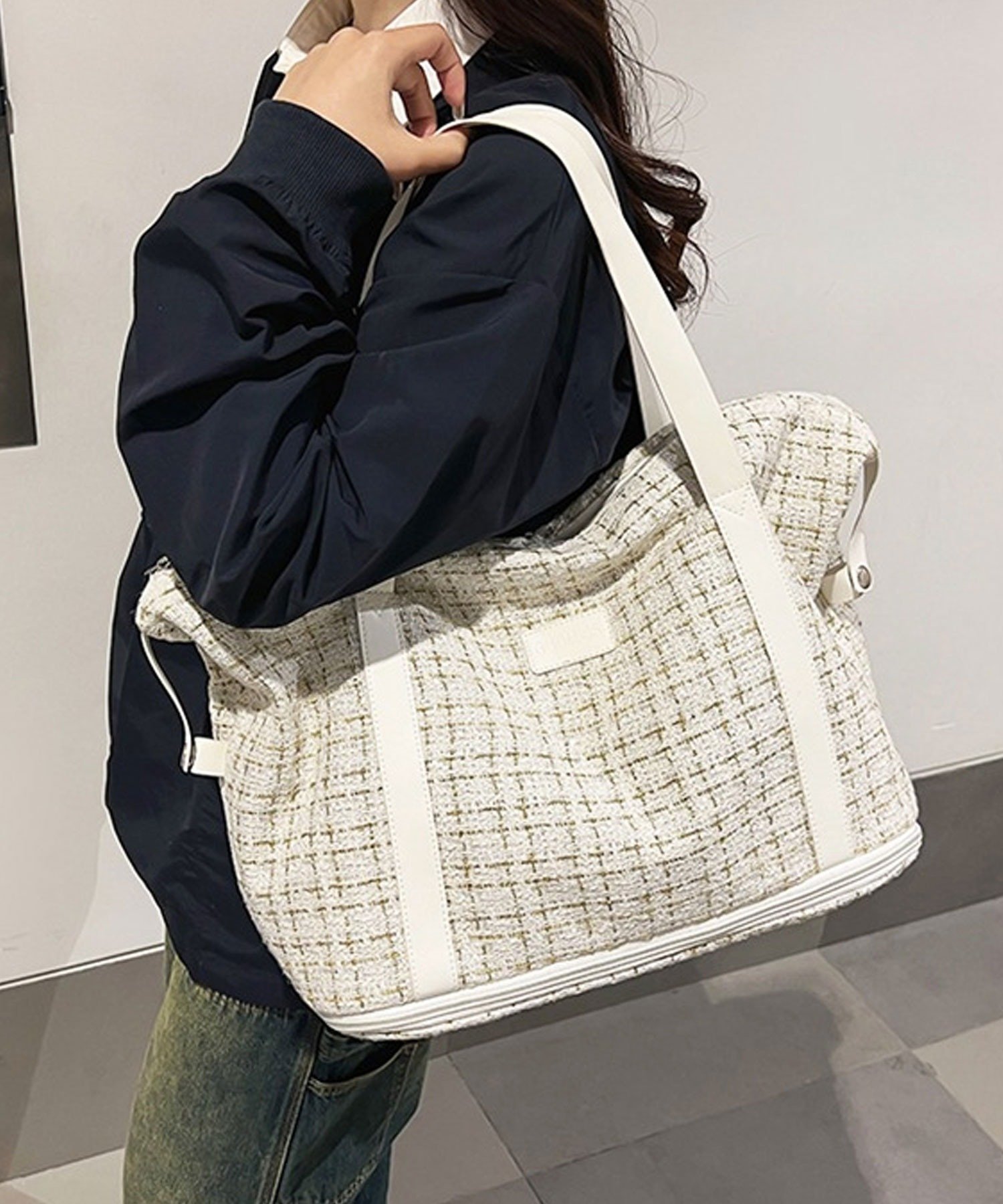 florist 【容量拡張機能付き・大容量】ラメツイードボストンバッグ/トラベルバッグ フローリスト バッグ ボストンバッグ ホワイト ブラウン ブラック【送料無料】