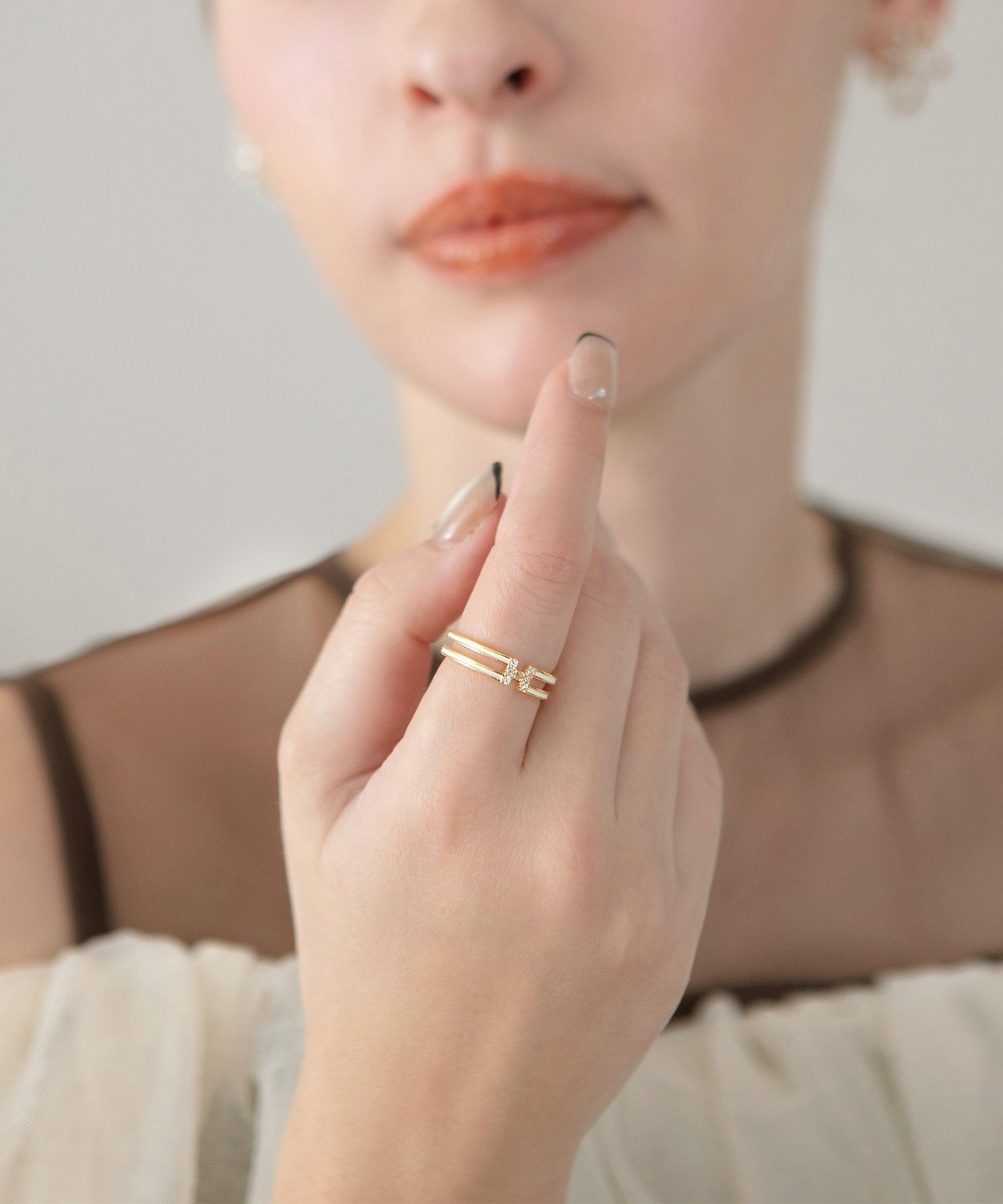 Leja ダブルラインエッジゴールドリング結婚式パーティーアクセサリー レジャ アクセサリー・腕時計 リング・指輪 ゴールド