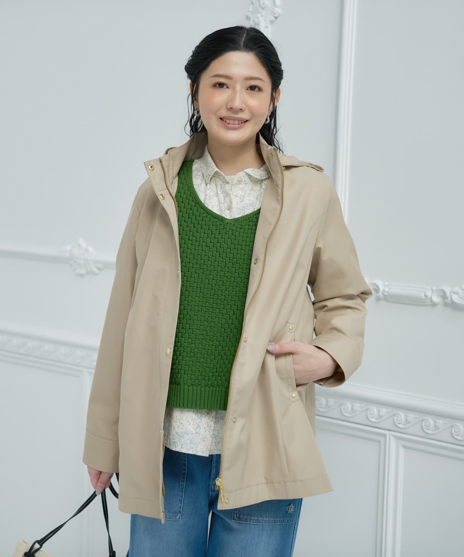 CARA O CRUZ 【撥水】フーデッドコート【CoC by CARA O CRUZ】 キャラ・オ・クルス ジャケット・アウター ステンカラーコート ネイビー ベージュ
