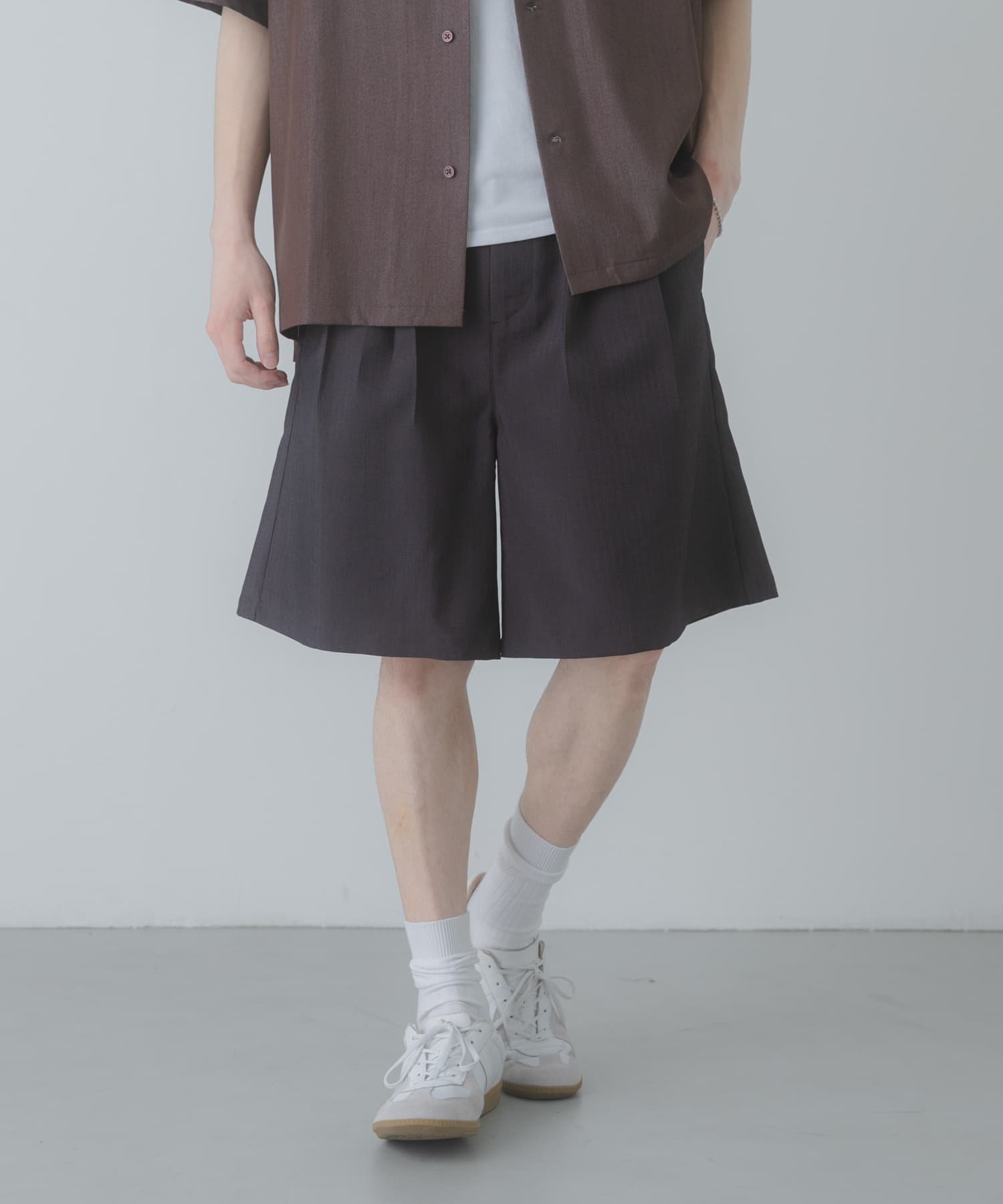 SENSE OF PLACE ピンストライプワイドバギーショーツ センス オブ プレイス パンツ その他のパンツ グレー ネイビー ベージュ