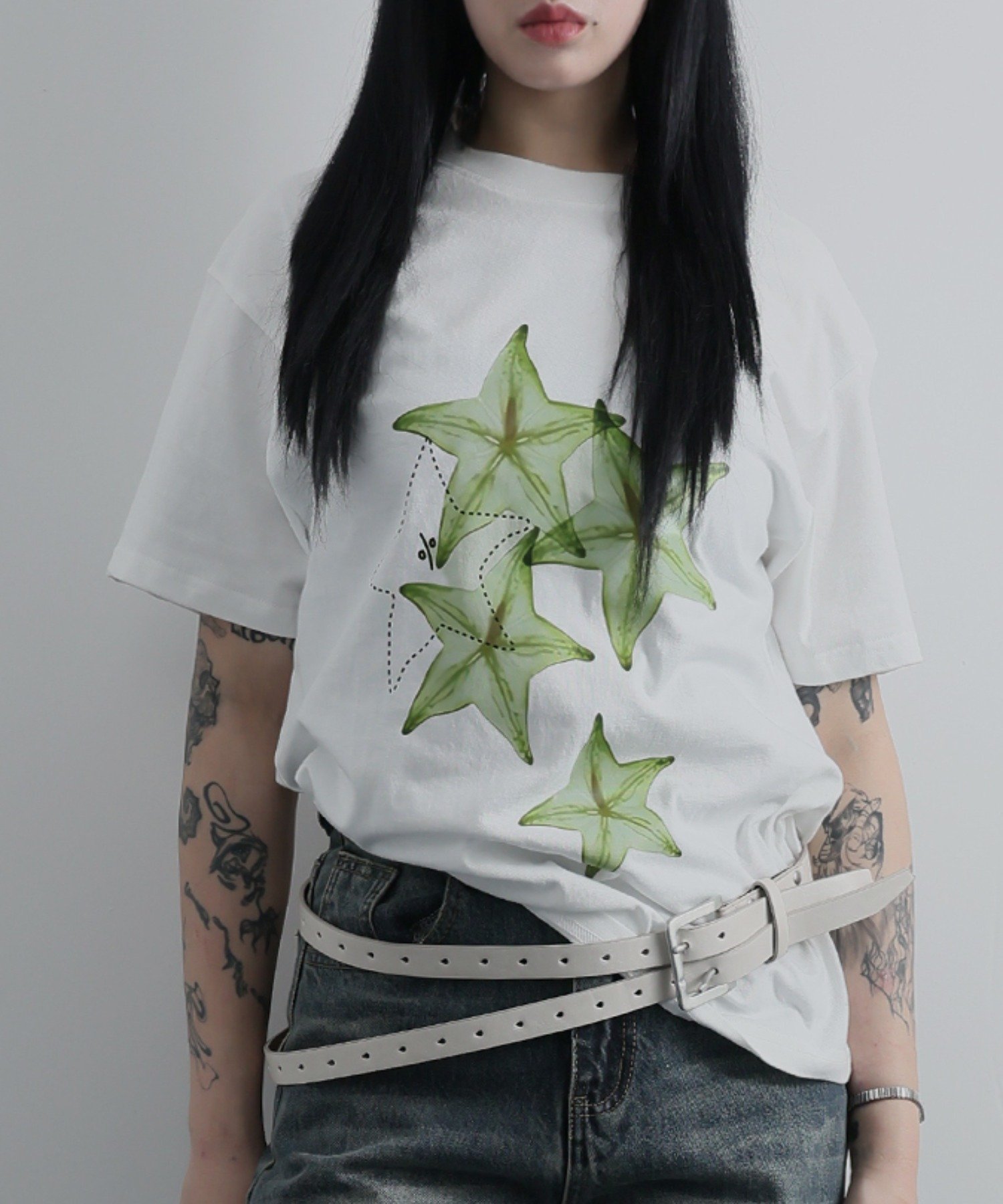 Doula Doula スターフルーツプリントTシャツ ドゥーラ ドゥーラ トップス カットソー・Tシャツ ホワイト