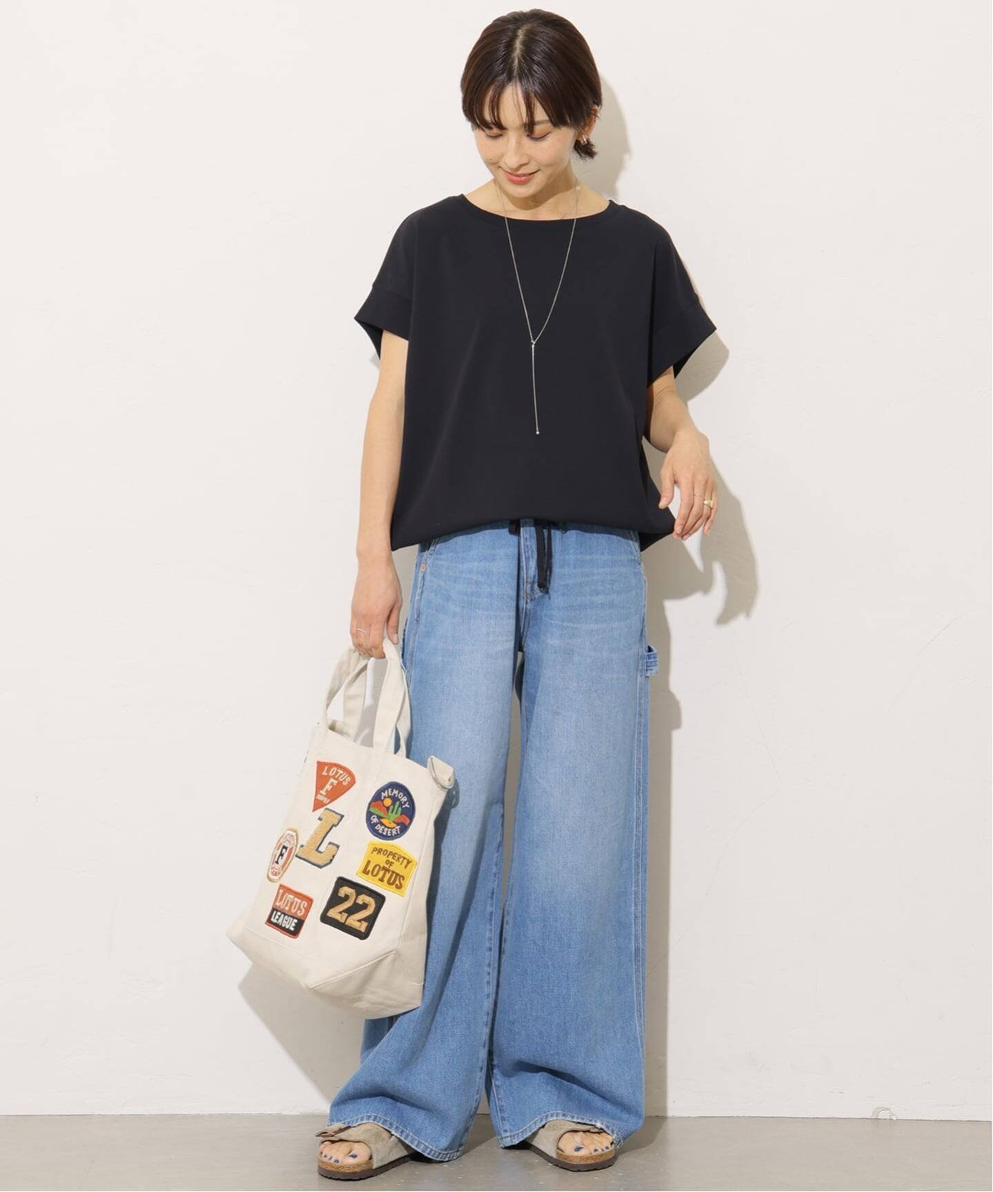 JOURNAL STANDARD relume 《WEB限定追加2》コットンドロップショルダー ドロストT ジャーナル スタンダード レリューム トップス カットソー・Tシャツ ブラック ホワイト