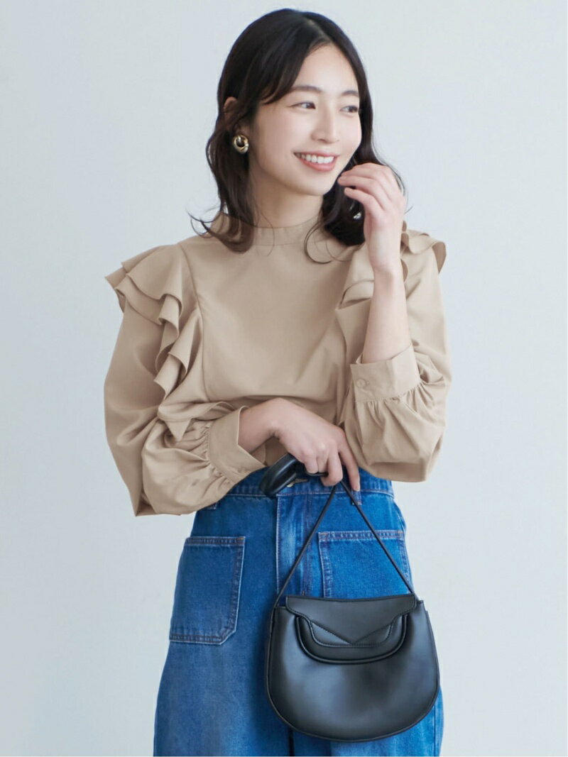 coca ラッフルブラウス コカ トップス シャツ・ブラウス ベージュ ブラックのサムネイル