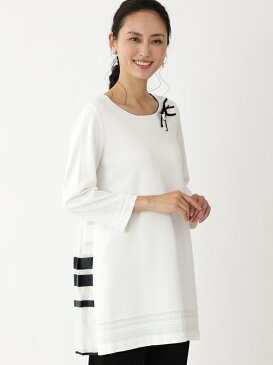 TO BE CHIC(大きいサイズ) 【L】パネルボーダーコンビ チュニック サンヨー エルサイズ シャツ/ブラウス シャツ/ブラウスその他 ブラック ホワイト【送料無料】