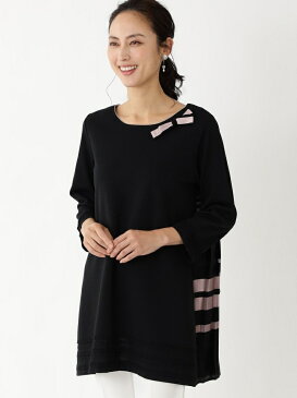 TO BE CHIC(大きいサイズ) 【L】パネルボーダーコンビ チュニック サンヨー エルサイズ シャツ/ブラウス シャツ/ブラウスその他 ブラック ホワイト【送料無料】