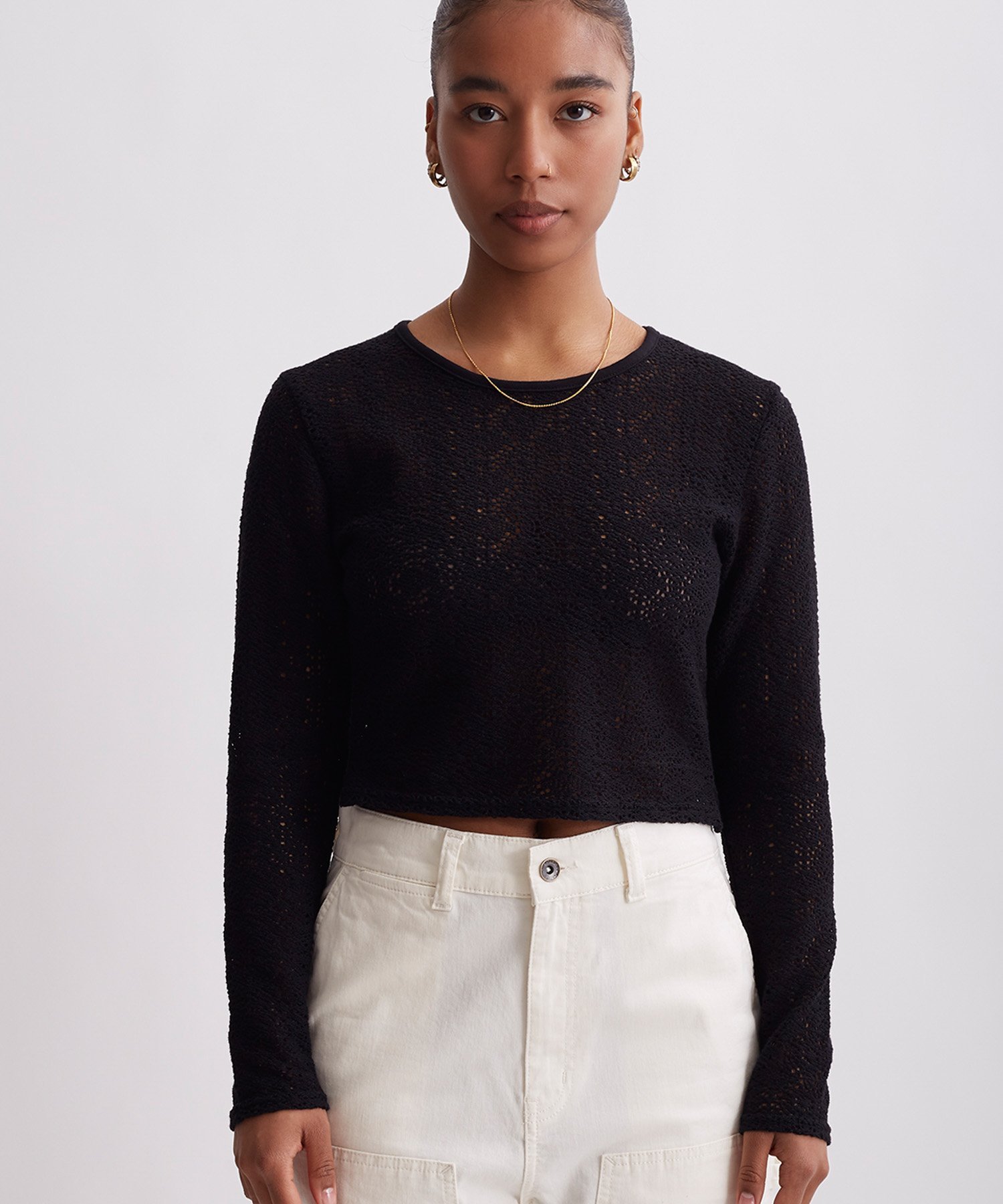 Peii Cotton Mesh L/S Top サタデーズ ニューヨークシティ トップス カットソー・Tシャツ ブラック ホワイト