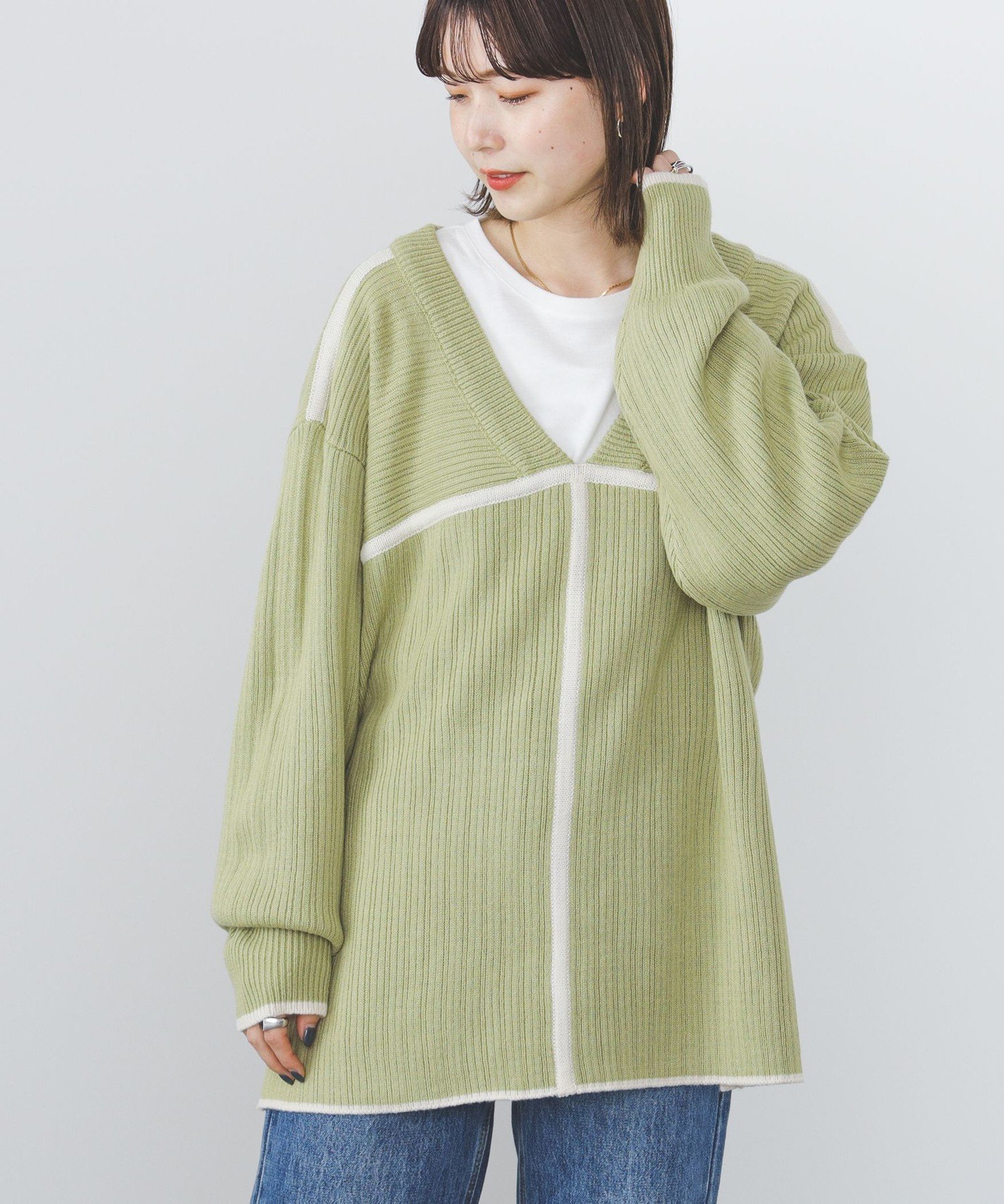 ビームス セーター レディース 【SALE／50%OFF】BEAMS HEART BEAMS HEART / パイピング Vネック ニット ビームス アウトレット トップス ニット グリーン ホワイト