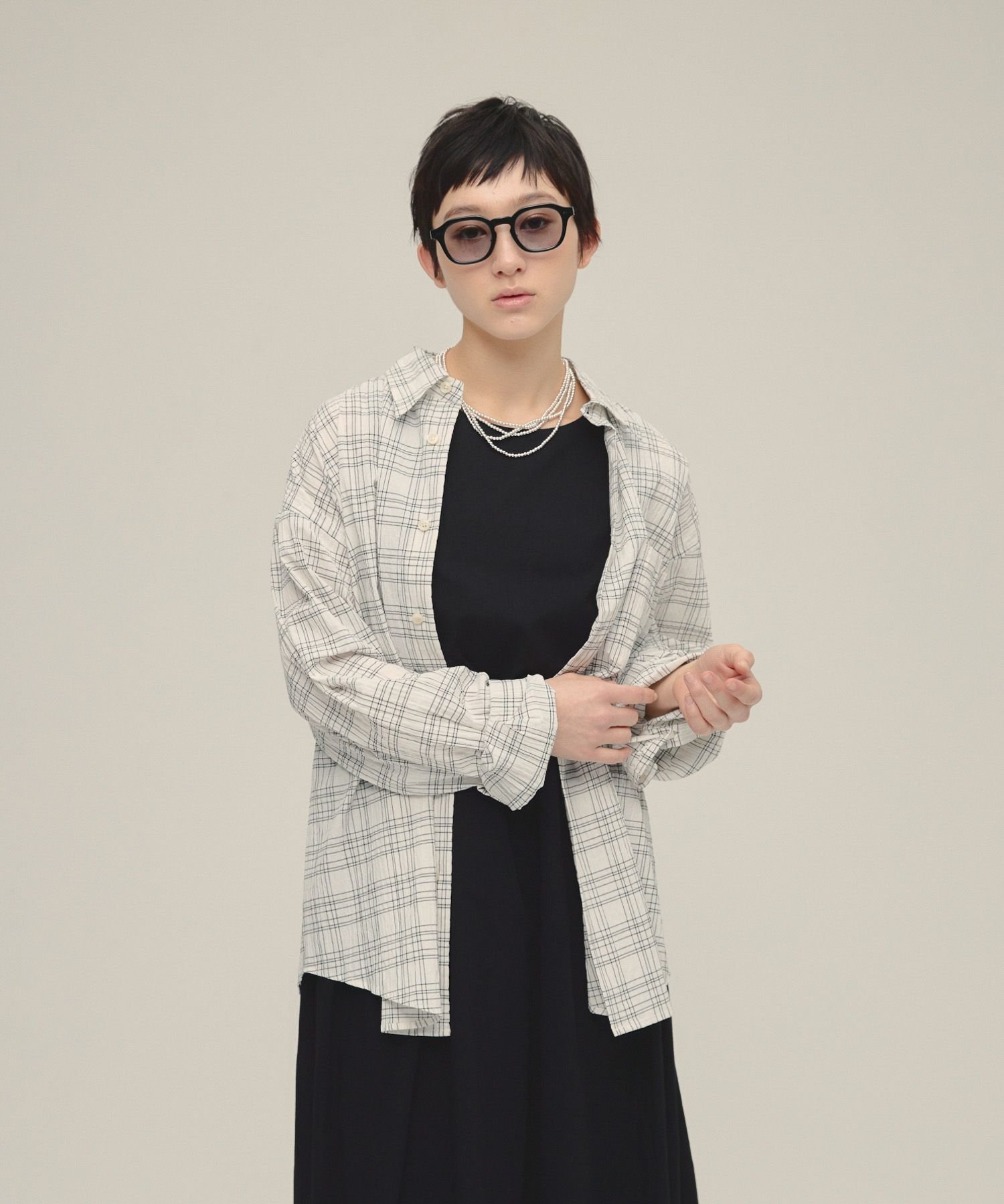 eL Monotone Check Shirt ジーナシス トップス シャツ・ブラウス ホワイト ブラック