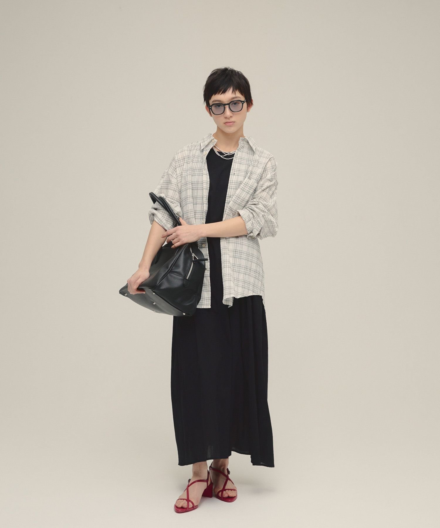 eL Monotone Check Shirt ジーナシス トップス シャツ・ブラウス ホワイト ブラック