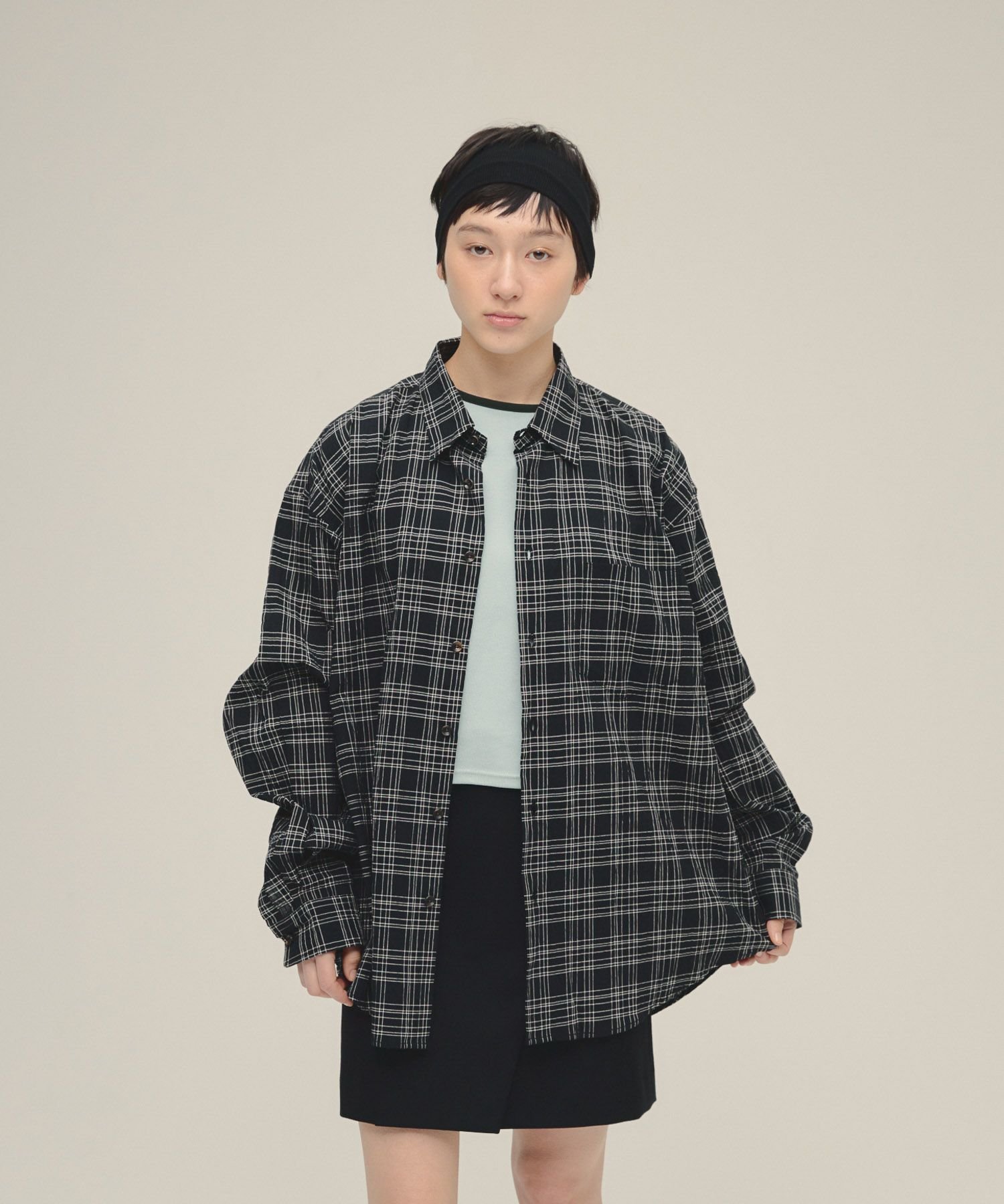 eL Monotone Check Shirt ジーナシス トップス シャツ・ブラウス ホワイト ブラック
