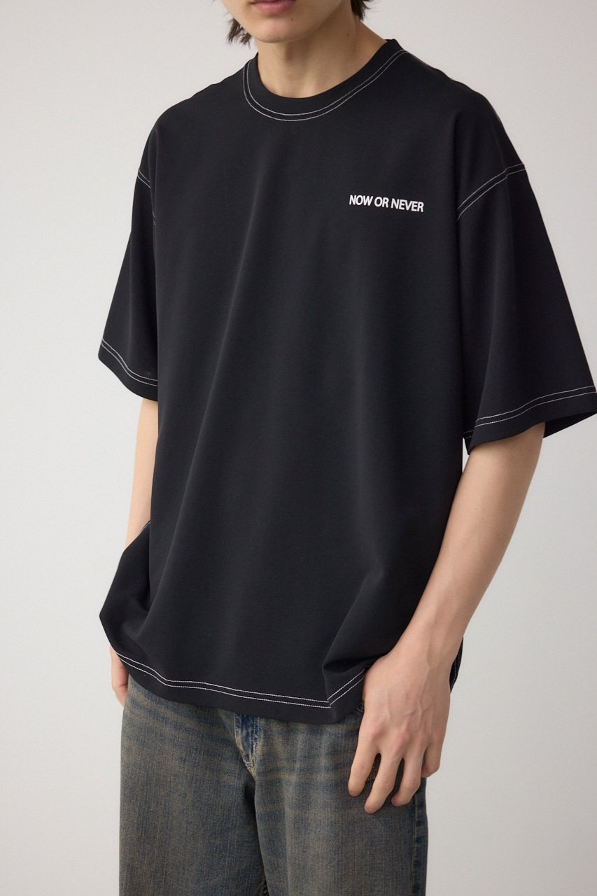 オープンステッチロゴTシャツ アズールバイマウジー トップス カットソー・Tシャツ ブラック グレー ホワイト