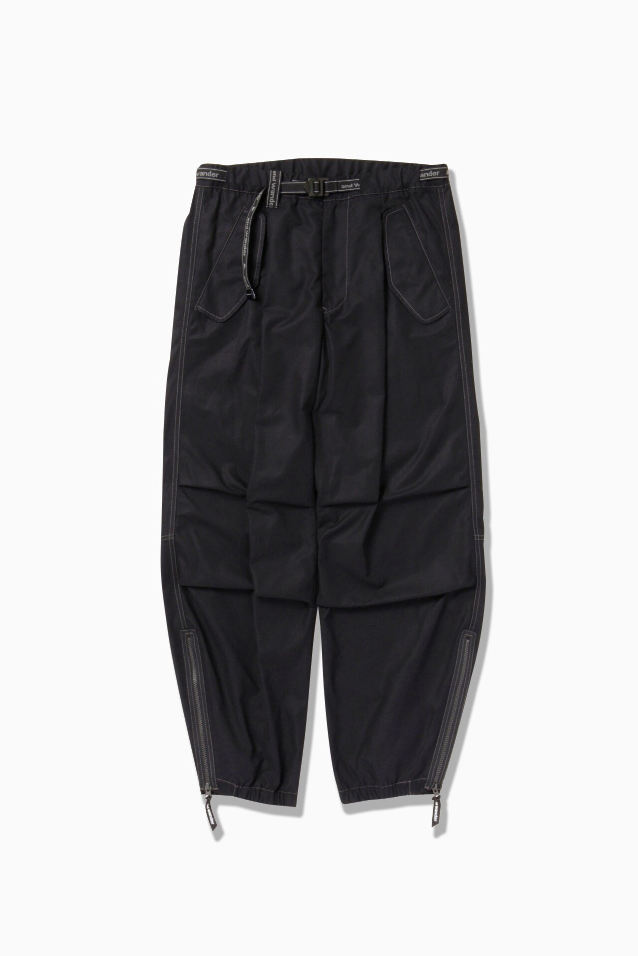 and wander high count cloth side zip hem pants アンドワンダー パンツ その他のパンツ カーキグリーン グリーン ブラック【送料無料】