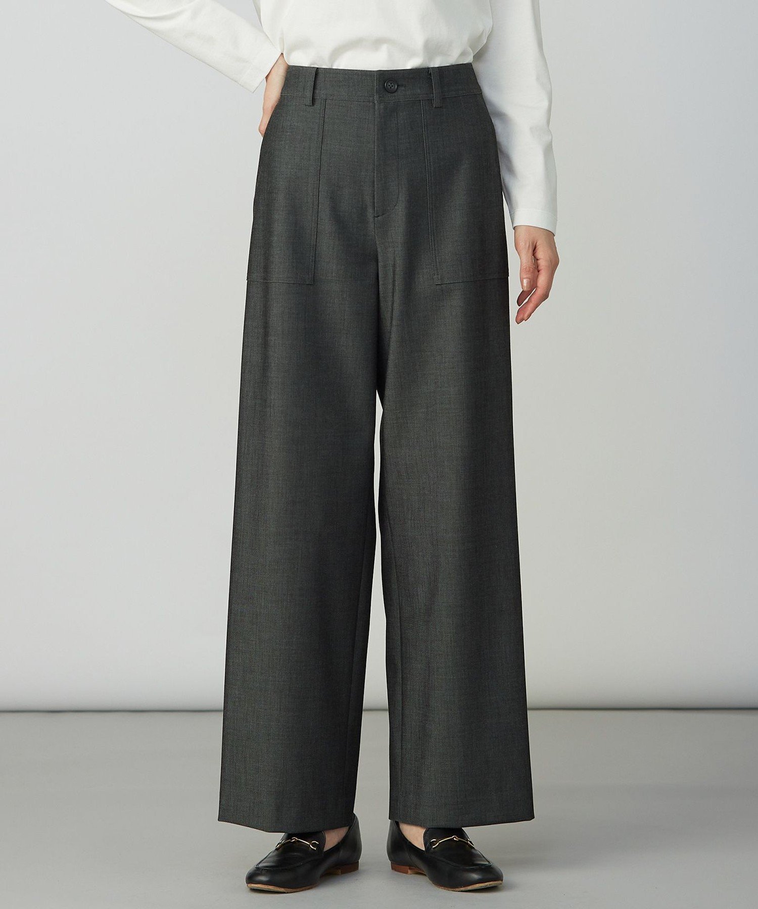J.PRESS LADIES L シャンブレー2wayストレッチ ワイド ストレート パンツ ジェイプレス パンツ その他のパンツ グレー【送料無料】(4)