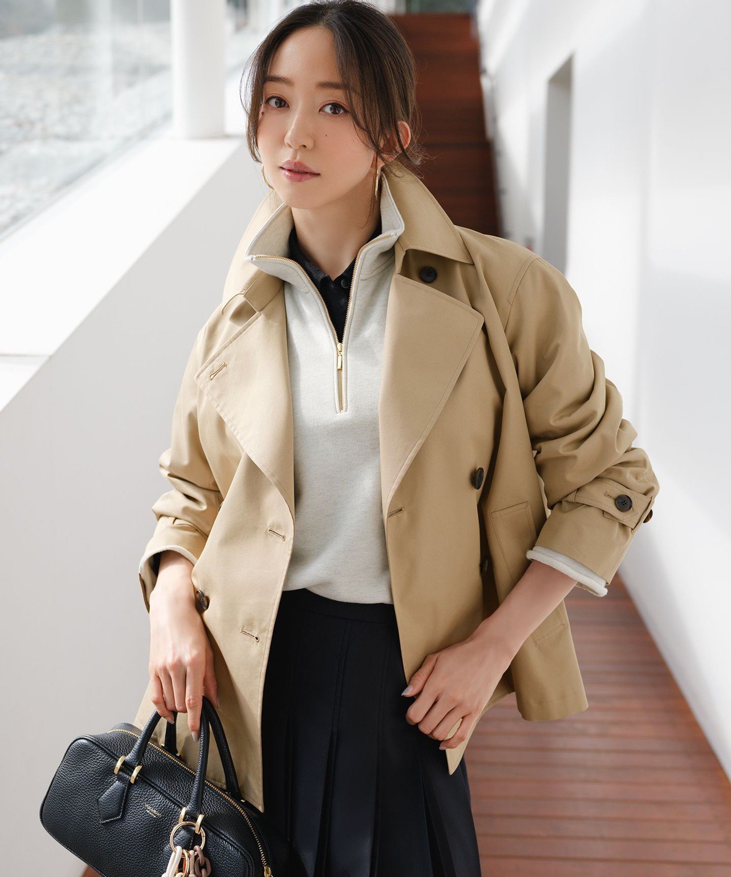 23区 S エアータンブラー TCギャバジン ハーフ コート ニジュウサンク ジャケット・アウター その他のジャケット・アウター ベージュ ネイビー ブラウン