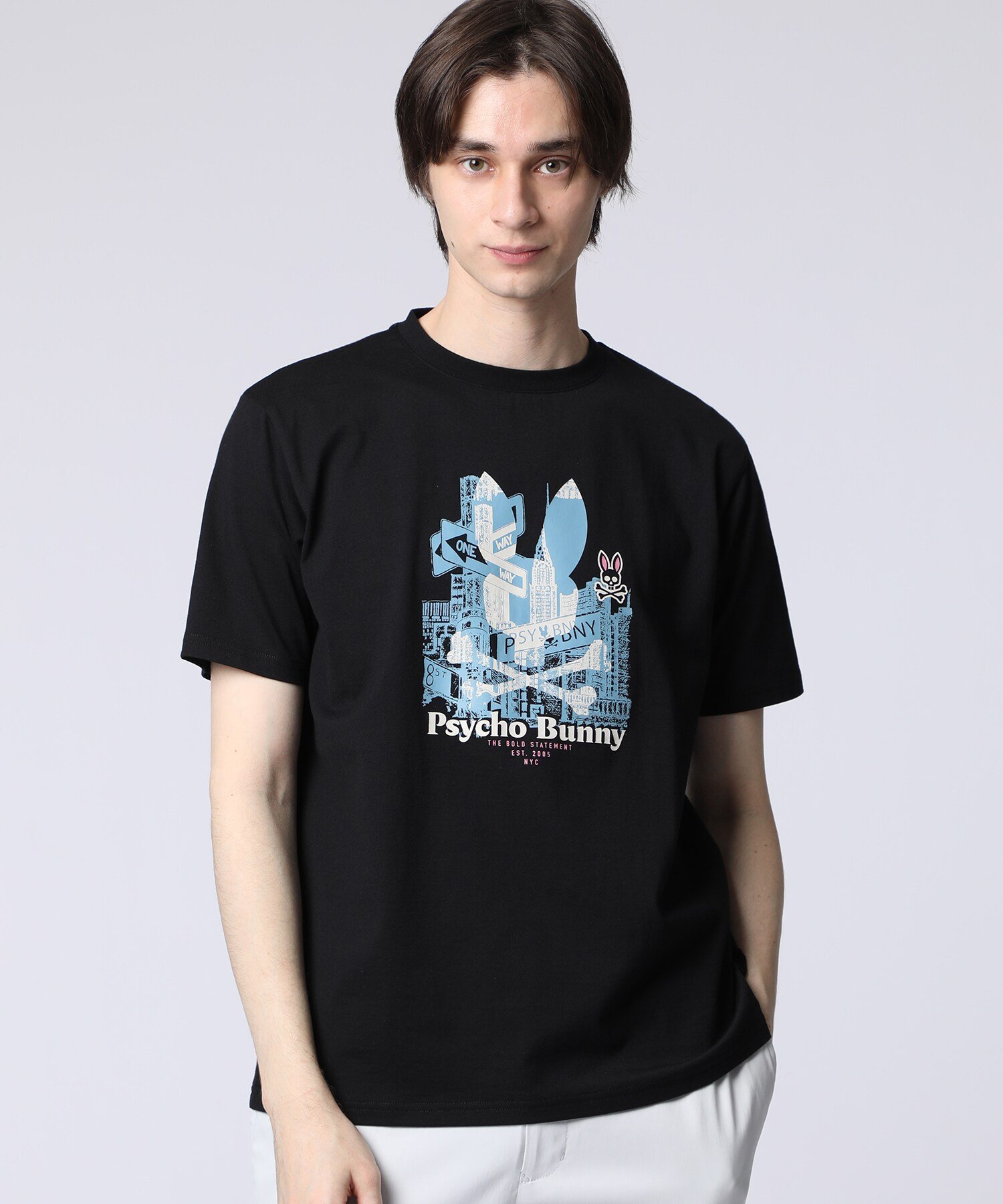 Psycho Bunny NYシティスケープ グラフィックTシャツ サイコバニー トップス カットソー・Tシャツ ブラック ホワイト【送料無料】