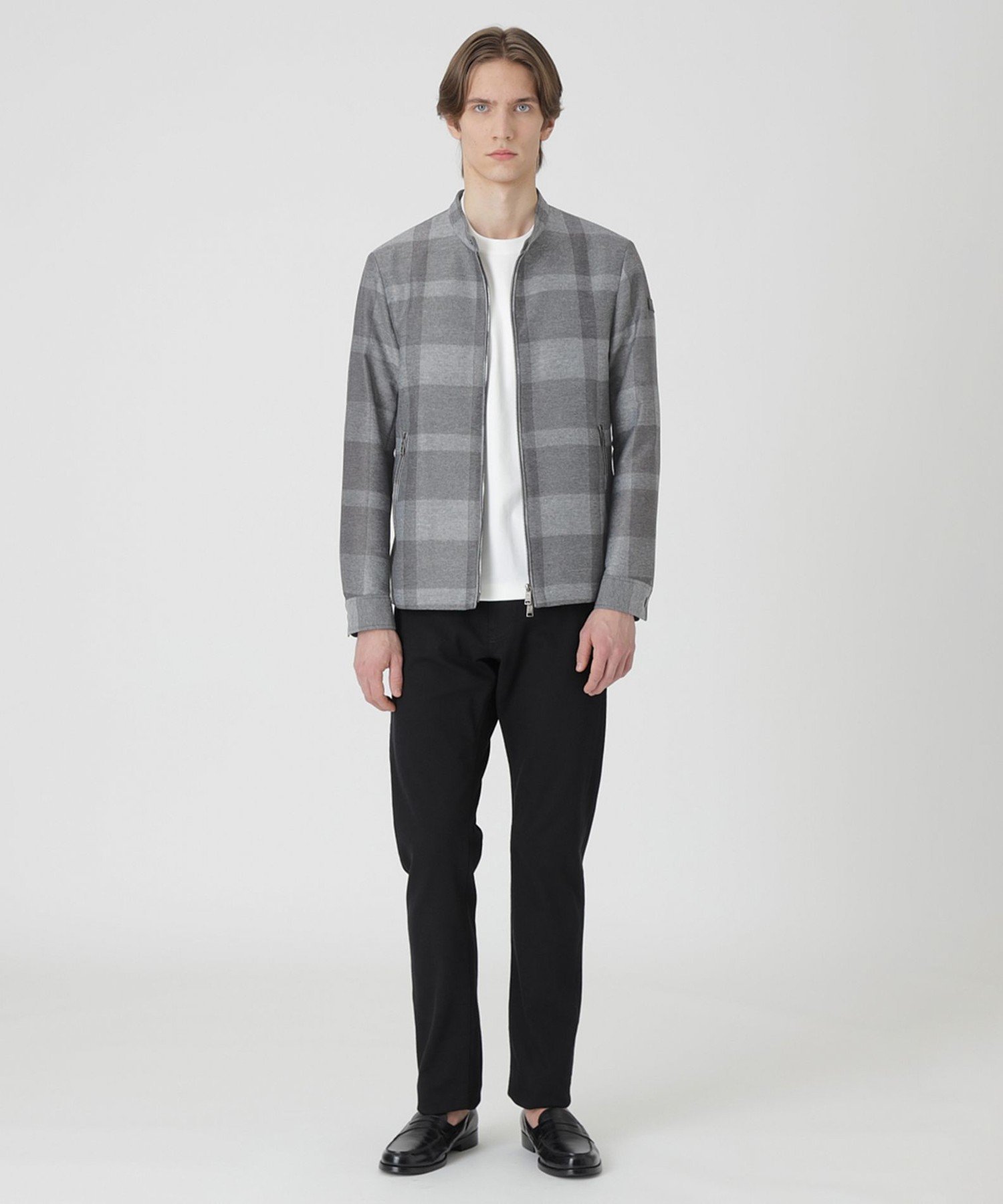 BLACK LABEL CRESTBRIDGE シャドーチェックカラミライダースブルゾン ブルーレーベル / ブラックレーベル・クレストブリッジ ジャケット・アウター ブルゾン・ジャンパー ブルー グレー【送料無料】