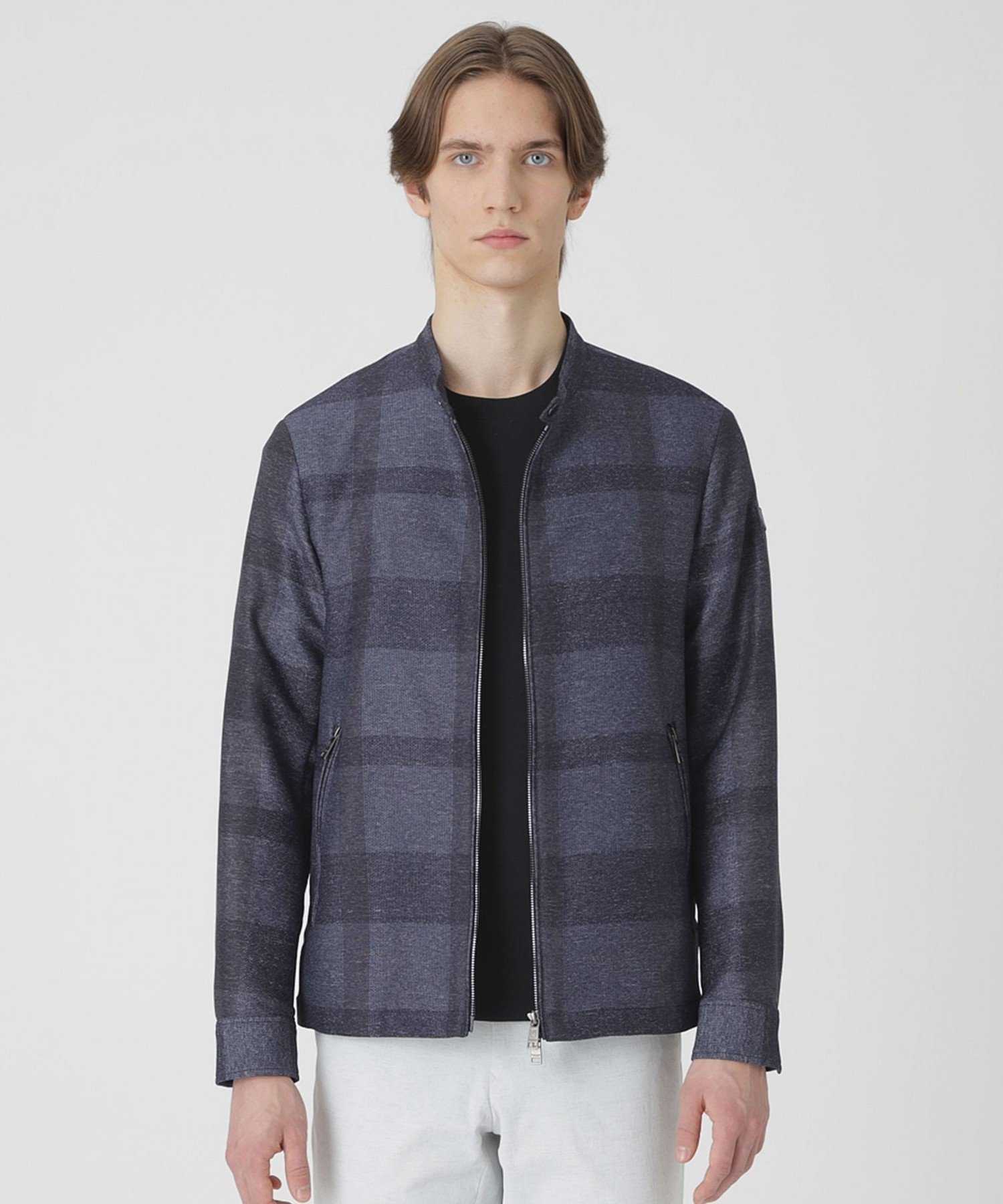 BLACK LABEL CRESTBRIDGE シャドーチェックカラミライダースブルゾン ブルーレーベル / ブラックレーベル・クレストブリッジ ジャケット・アウター ブルゾン・ジャンパー ブルー グレー【送料無料】