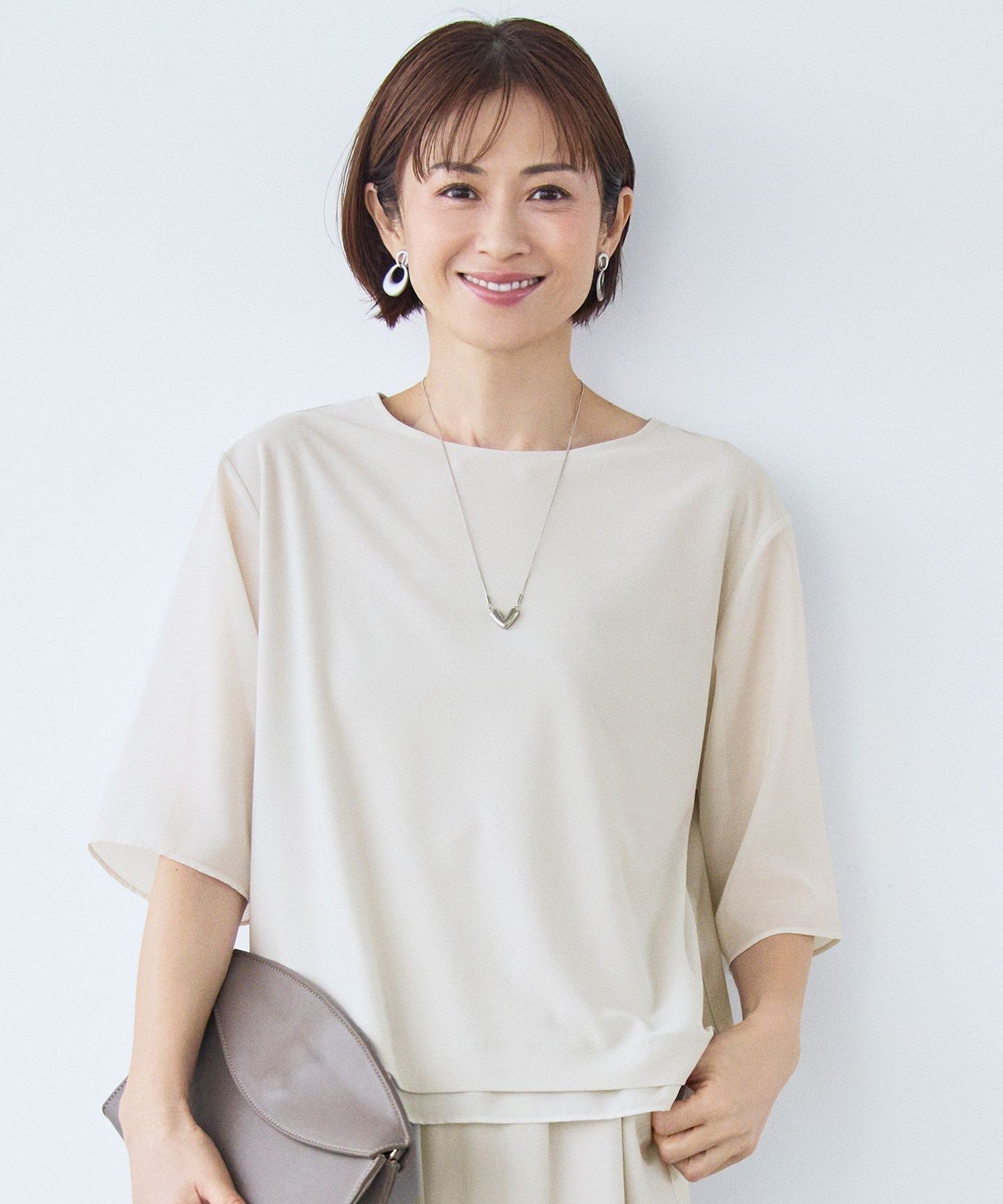 自由区 L 【17号サイズまで展開・カタログ掲載】ストレッチアムンゼン Tブラウス ジユウク トップス カットソー・Tシャツ ネイビー ブルー ベージュ
