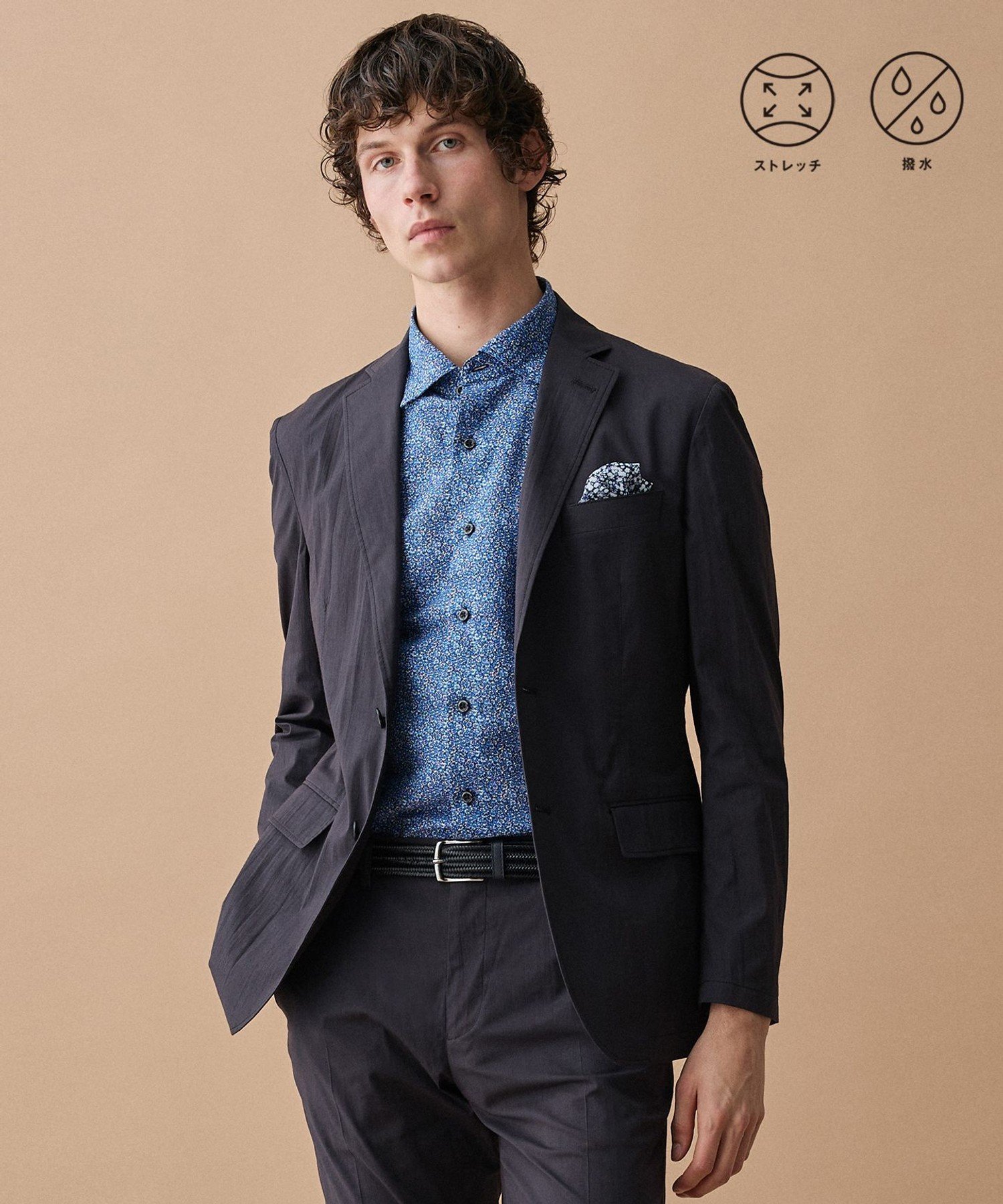 ABBOUD 【ストレッチ/軽量/Eco撥水/オーガニックコットン使用】マイクロピケストレッチジャケット ジョセフアブード ジャケット・アウター テーラードジャケット・ブレザー ネイビー