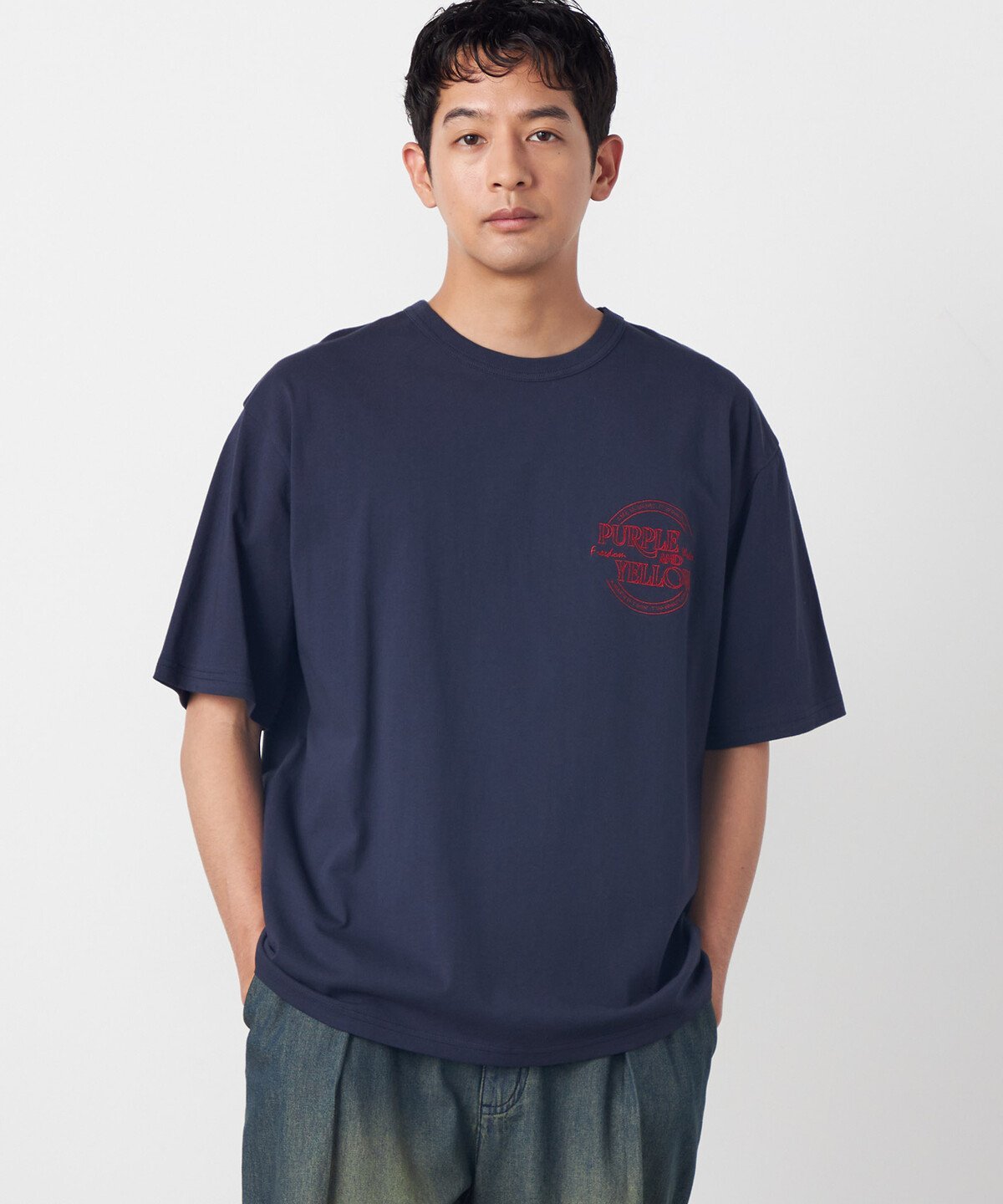 Purple&Yellow バックサークルロゴ刺繍 半袖Tシャツ コムサイズム トップス カットソー・Tシャツ ブラック ホワイト パープル レッド ネイビー