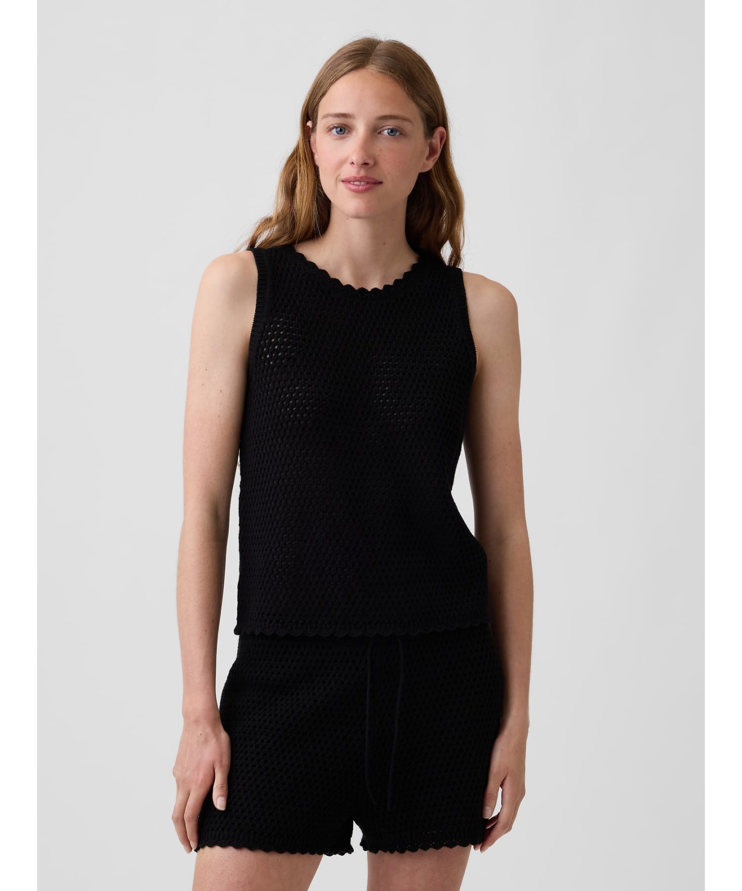 【SALE／66%OFF】GAP (W)コットン100% クロシェ タンクトップ ギャップ トップス ノースリーブ・タンクトップ ブラック ホワイト