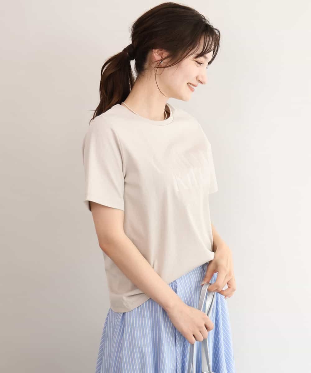 MK MICHEL KLEIN [接触冷感/洗える]コットンロゴTシャツ エムケーミッシェルクラン トップス カットソー・Tシャツ ホワイト ベージュ