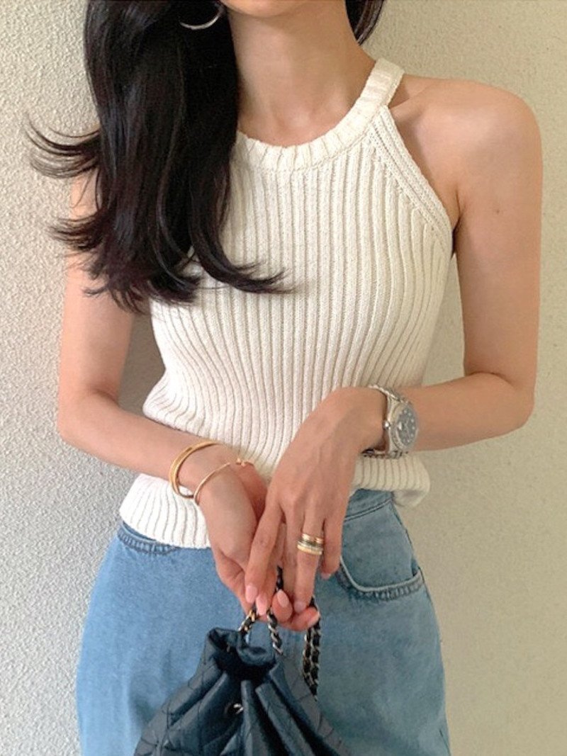 SHEENA ニットアメスリタンクトップ ディアベル トップス ノースリーブ・タンクトップ ホワイト ブラウン