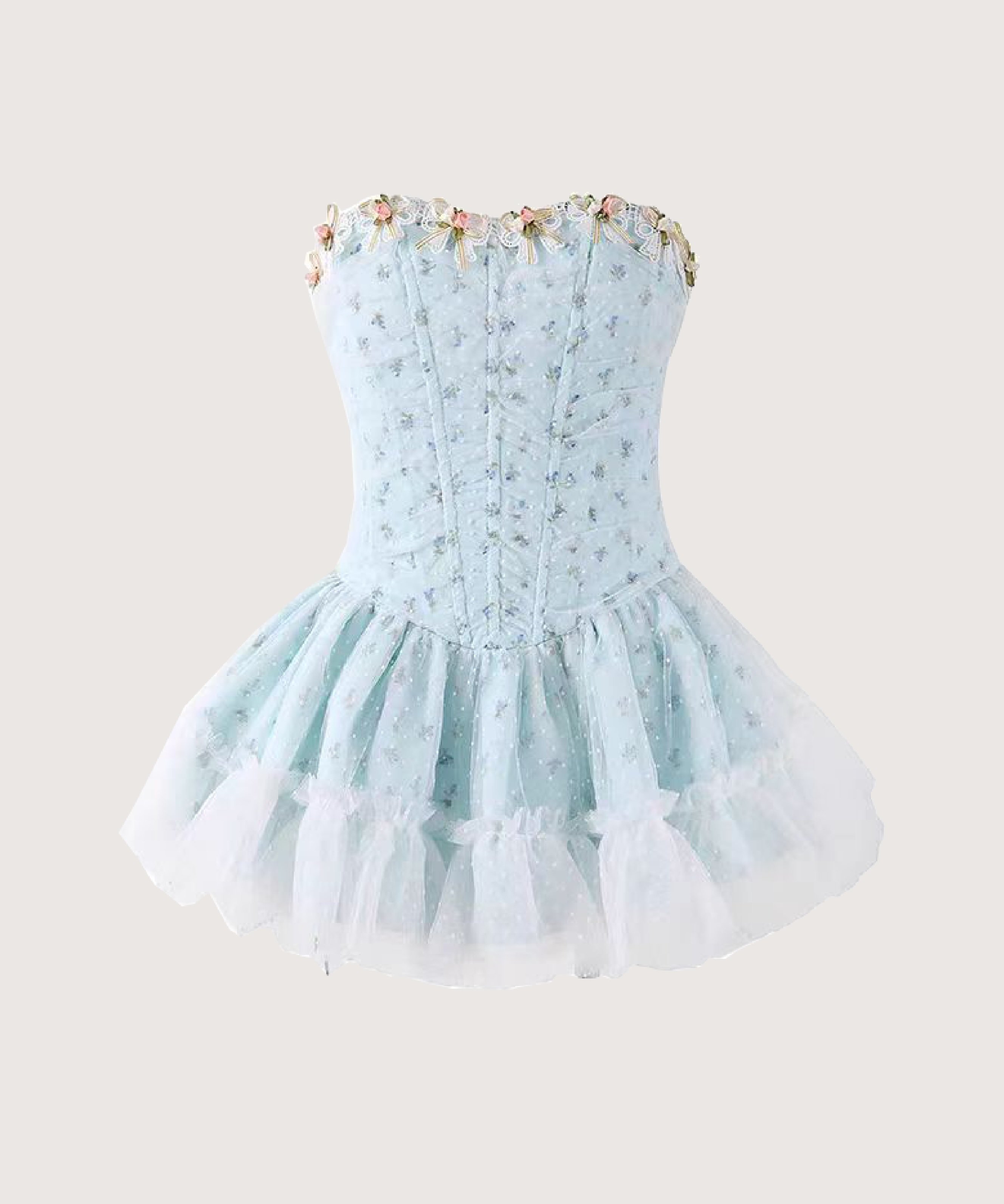 LA POMME petit Strapless Boned Waist Tulle Dress ラポミ・プチ ワンピース・ドレス ワンピース ブルー ホワイト