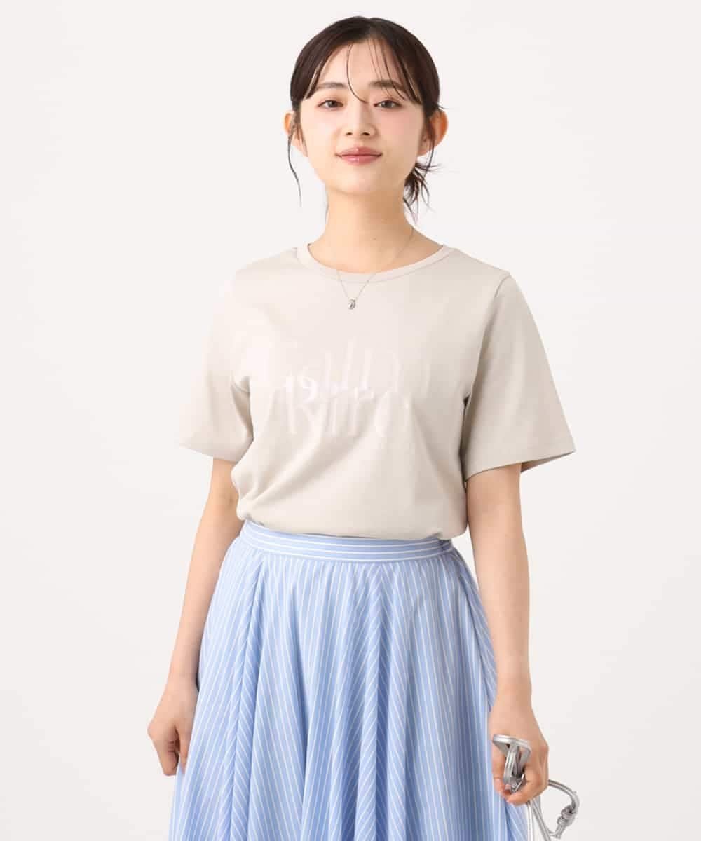 MK MICHEL KLEIN（小さいサイズ） 【小さいサイズ】[接触冷感/洗濯機で洗える]コットンロゴTシャツ メゾンドゥサンク トップス カットソー・Tシャツ ベージュ ホワイト