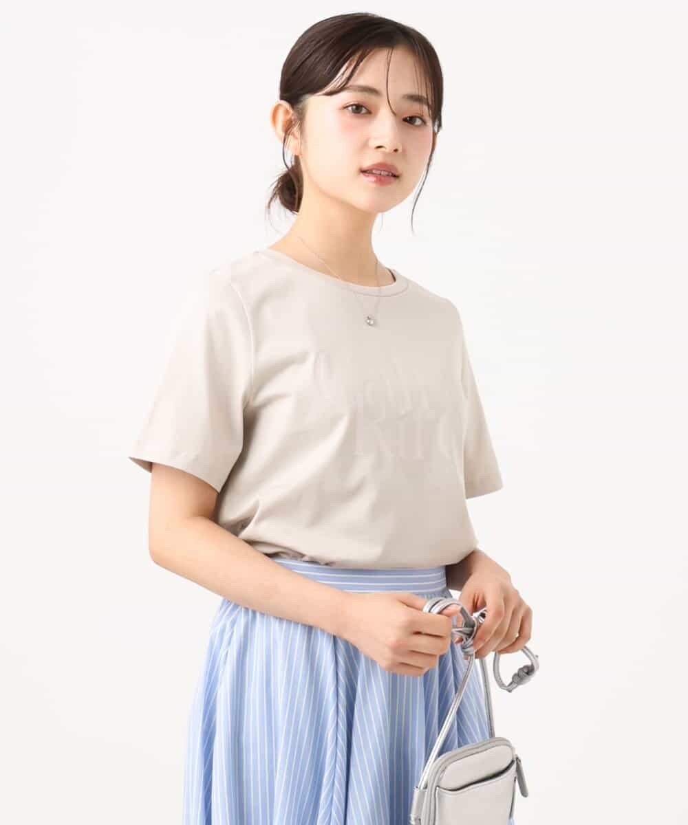 MK MICHEL KLEIN（小さいサイズ） 【小さいサイズ】[接触冷感/洗濯機で洗える]コットンロゴTシャツ メゾンドゥサンク トップス カットソー・Tシャツ ベージュ ホワイト