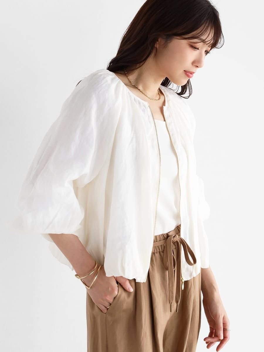 【SALE／28%OFF】Vin シアーリネンバルーンブルゾン ヴァン ジャケット・アウター ブルゾン・ジャンパー グリーン ホワイト ブラック【送料無料】のサムネイル