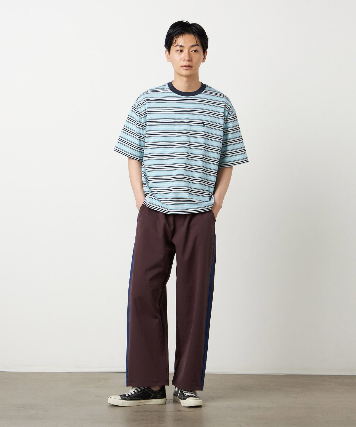 Purple&Yellow ポリエステルストレッチ ラインパンツ コムサイズム パンツ その他のパンツ ブラック パープル