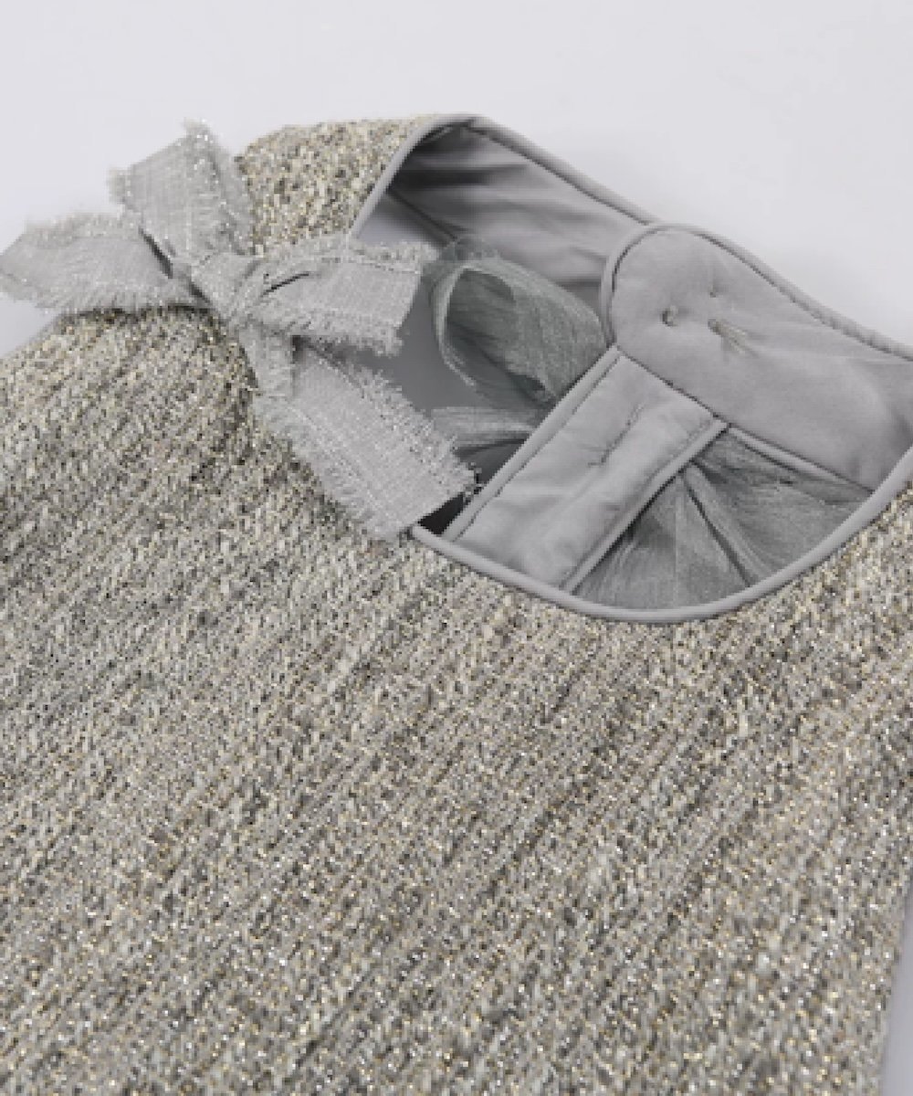 LA POMME petit Sparkling Halter Dress with Delicate Glitter Bow ラポミ・プチ ワンピース・ドレス ワンピース グレー