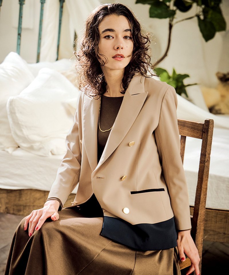 JENNE バイカラージャケット ジェンヌ ジャケット・アウター テーラードジャケット・ブレザー ベージュ【送料無料】のサムネイル