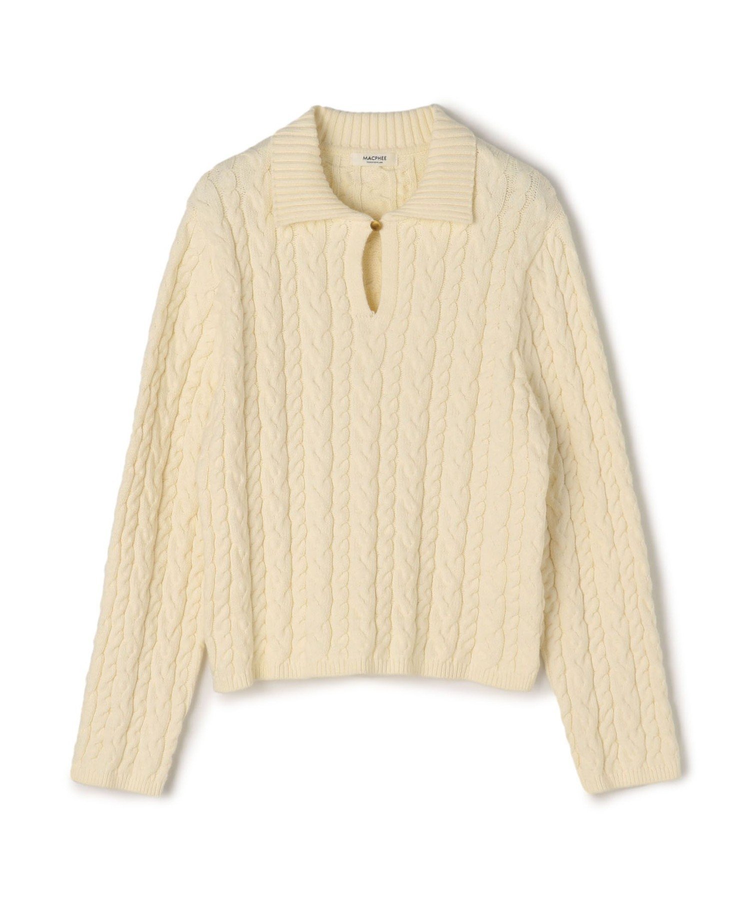 【SALE／50%OFF】MACPHEE ハイブリットコットンケーブル ポロプルオーバー トゥモローランド トップス ニット ネイビー イエロー グリーン ホワイト【送料無料】