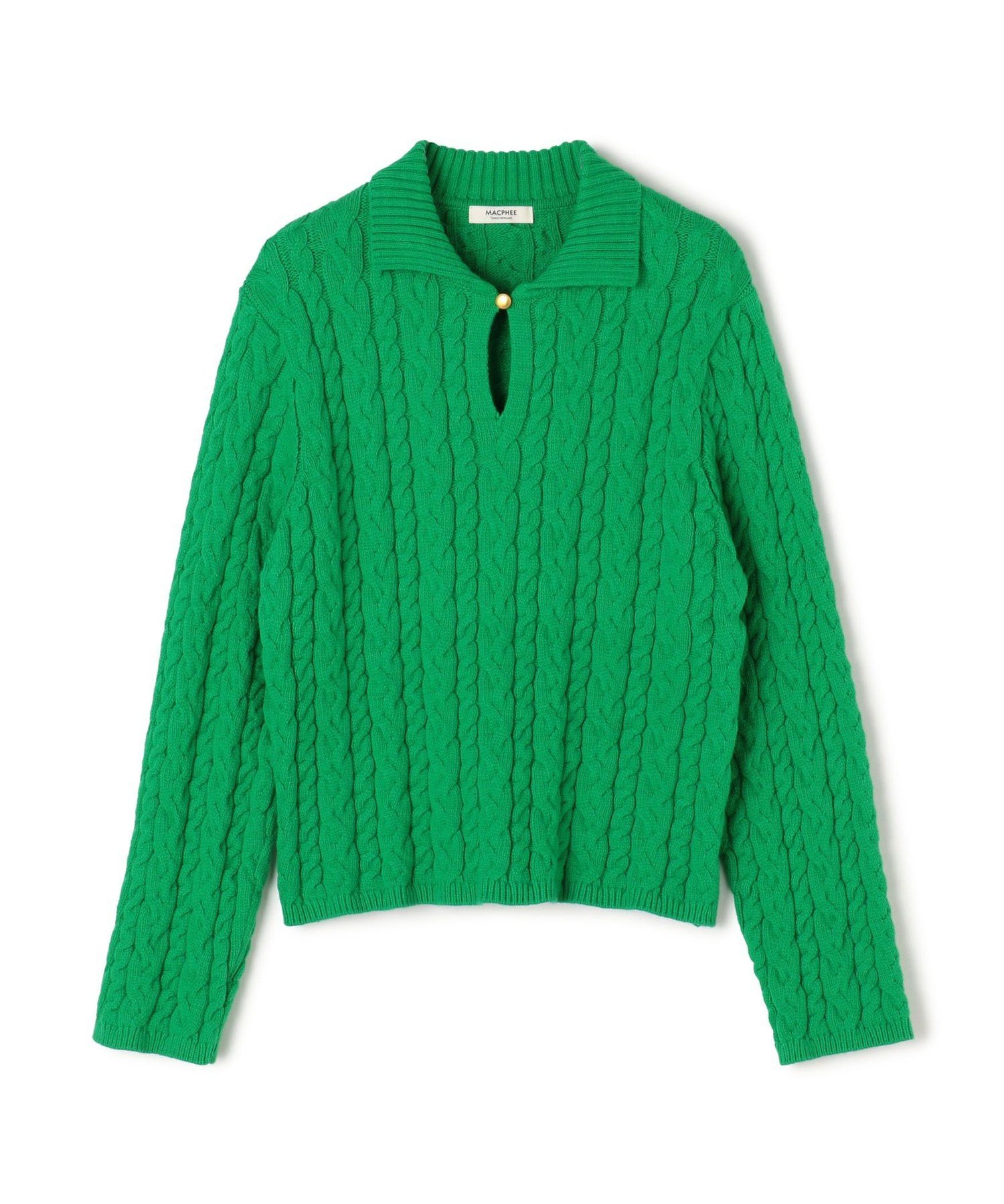 【SALE／50%OFF】MACPHEE ハイブリットコットンケーブル ポロプルオーバー トゥモローランド トップス ニット ネイビー イエロー グリーン ホワイト【送料無料】
