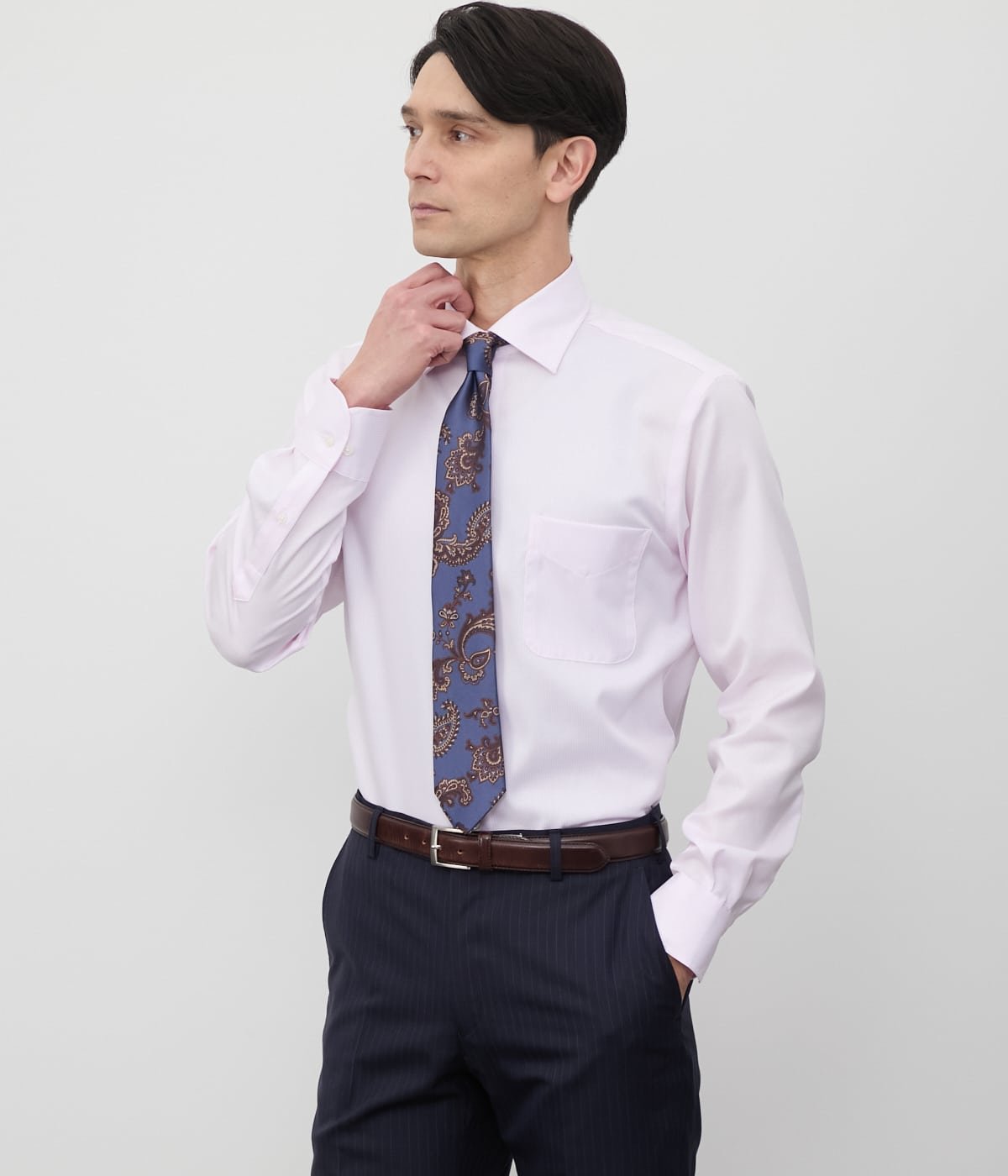 NEWYORKER MEN NY CARE FREE・GIZA COTTON ロンドンストライプ 長袖ワイドカラーシャツ ニューヨーカー トップス シャツ・ブラウス ピンク