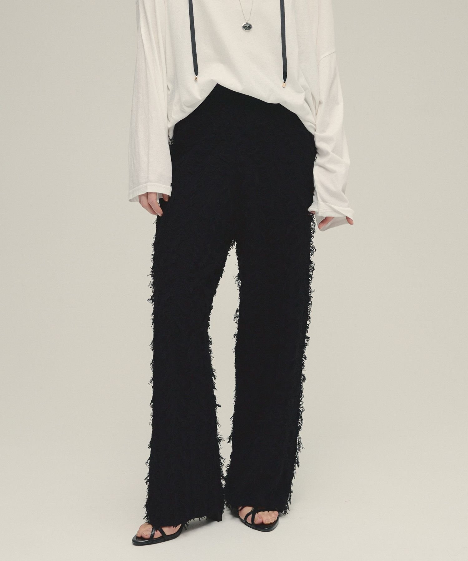 eL 12G Fringe Knit Pants ジーナシス パンツ その他のパンツ オレンジ ブラック