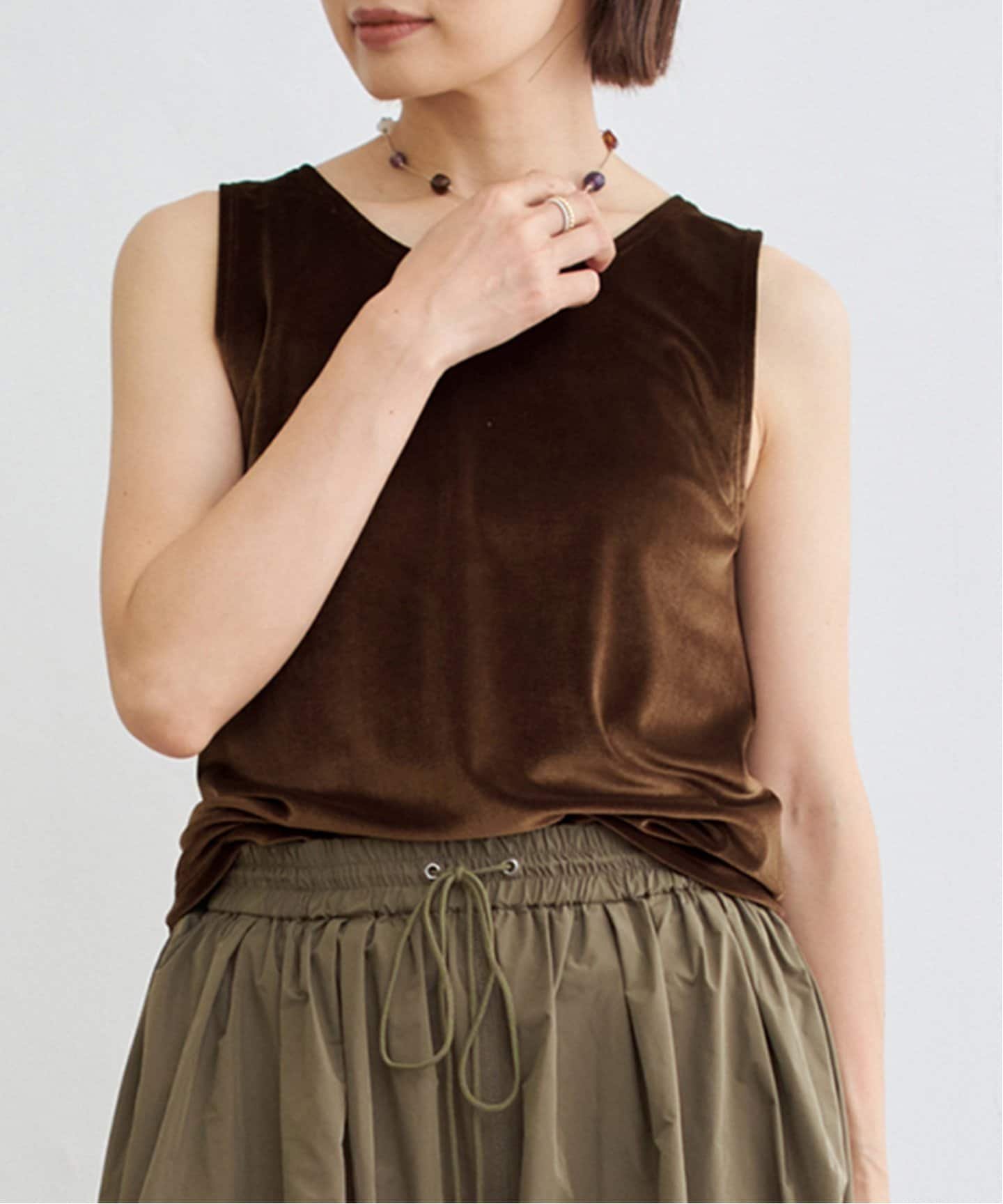 IENA スノーベロア ノースリーブ イエナ トップス カットソー・Tシャツ ワインレッド ブラウン ベージュ【送料無料】のサムネイル