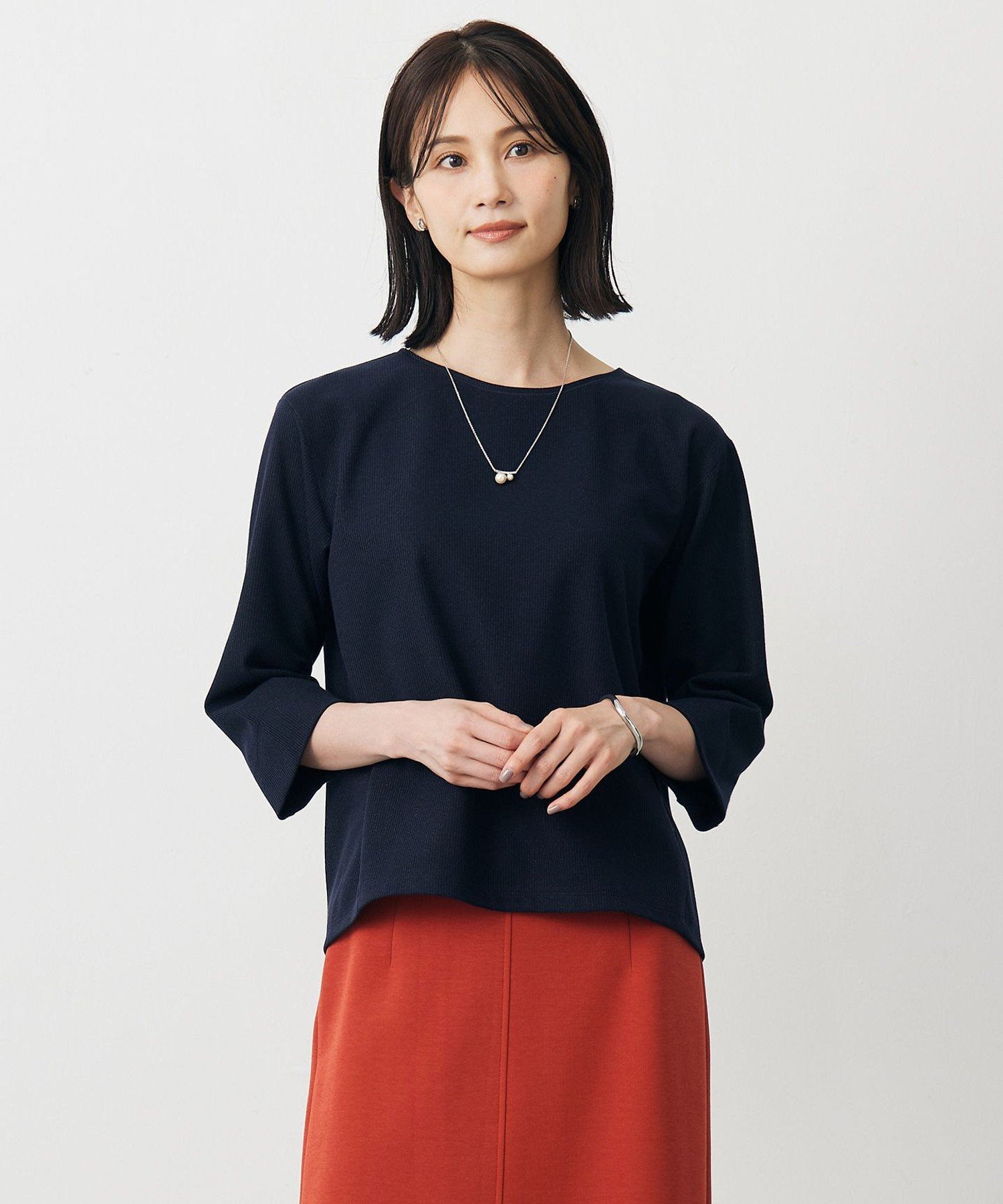 J.PRESS LADIES L ラメ針抜き カットソー ジェイプレス トップス カットソー・Tシャツ ベージュ ネイビー