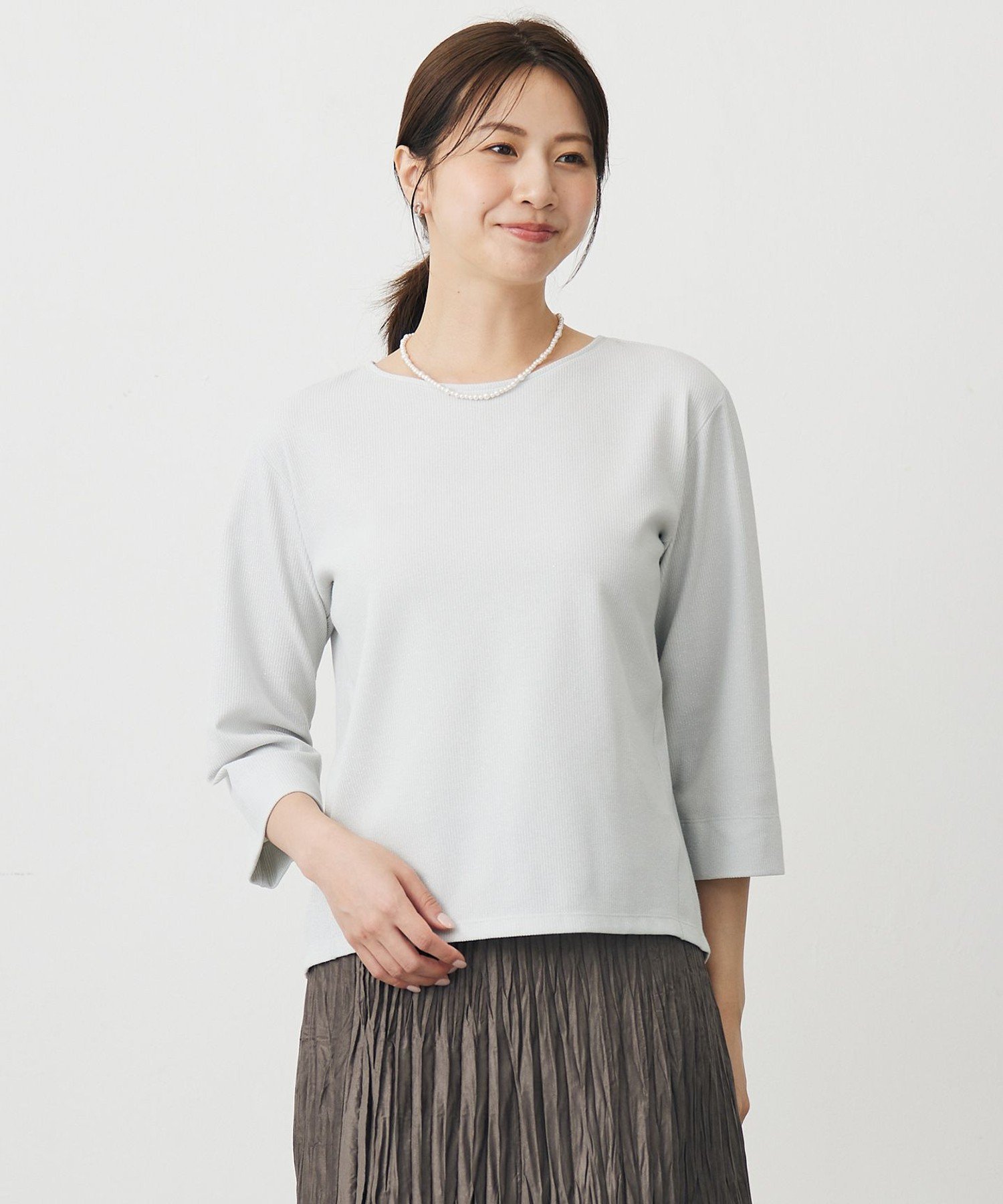 J.PRESS LADIES L ラメ針抜き カットソー ジェイプレス トップス カットソー・Tシャツ ベージュ ネイビー
