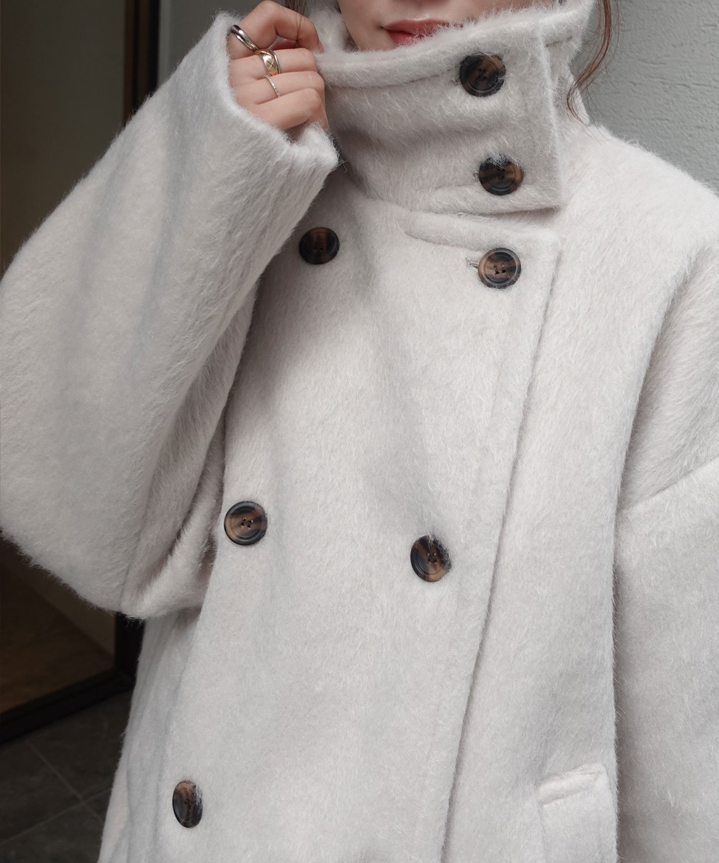 CORNERS シャギースタンドカラーコート コーナーズ ジャケット・アウター ステンカラーコート ホワイト ブラウン グレー【送料無料】