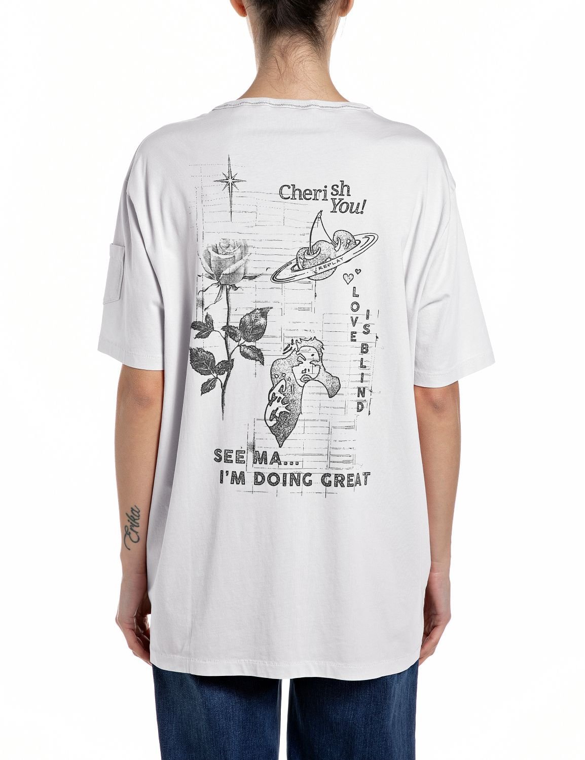 【SALE／30%OFF】REPLAY オーバーダイコットンジャージーTシャツ リプレイ トップス カットソー・Tシャツ ピンク ホワイト【送料無料】