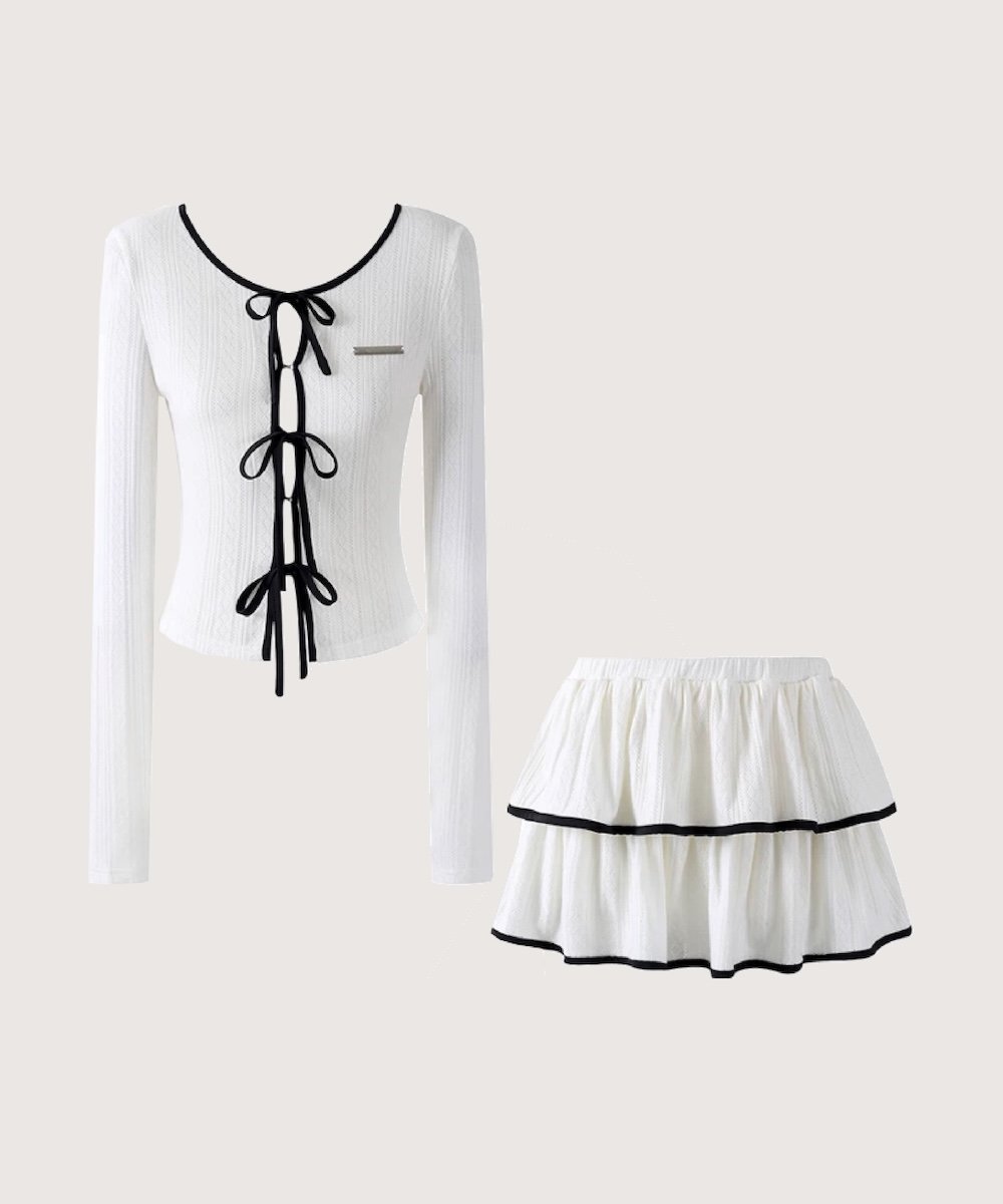 LA POMME petit Contrast Color Bow Tie Tiered Skirt Set Up ラポミ・プチ オールインワン・オーバーオール その他のオールインワン・オーバーオール ホワイト【送料無料】