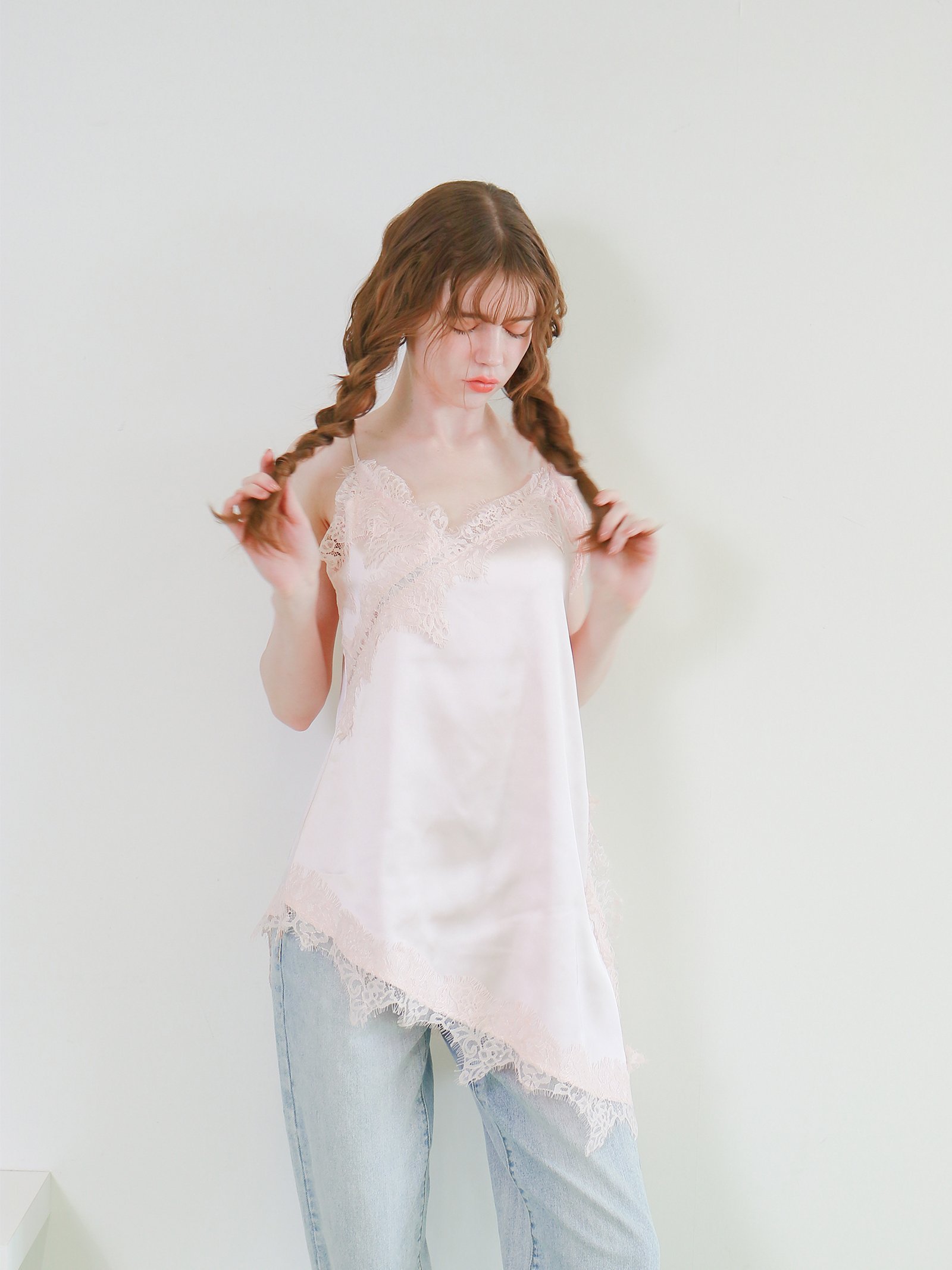 mic by Olu. 【mic】サテンレースキャミソールワンピース オルドット ワンピース・ドレス ワンピース ピンク ホワイト ブラウン