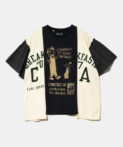 GSC WOMENS SELECT Lime.inc/ライム 袖フリル切替TEE (WOMENS) ゴースローキャラバン トップス カットソー・Tシャツ ブラック ホワイト