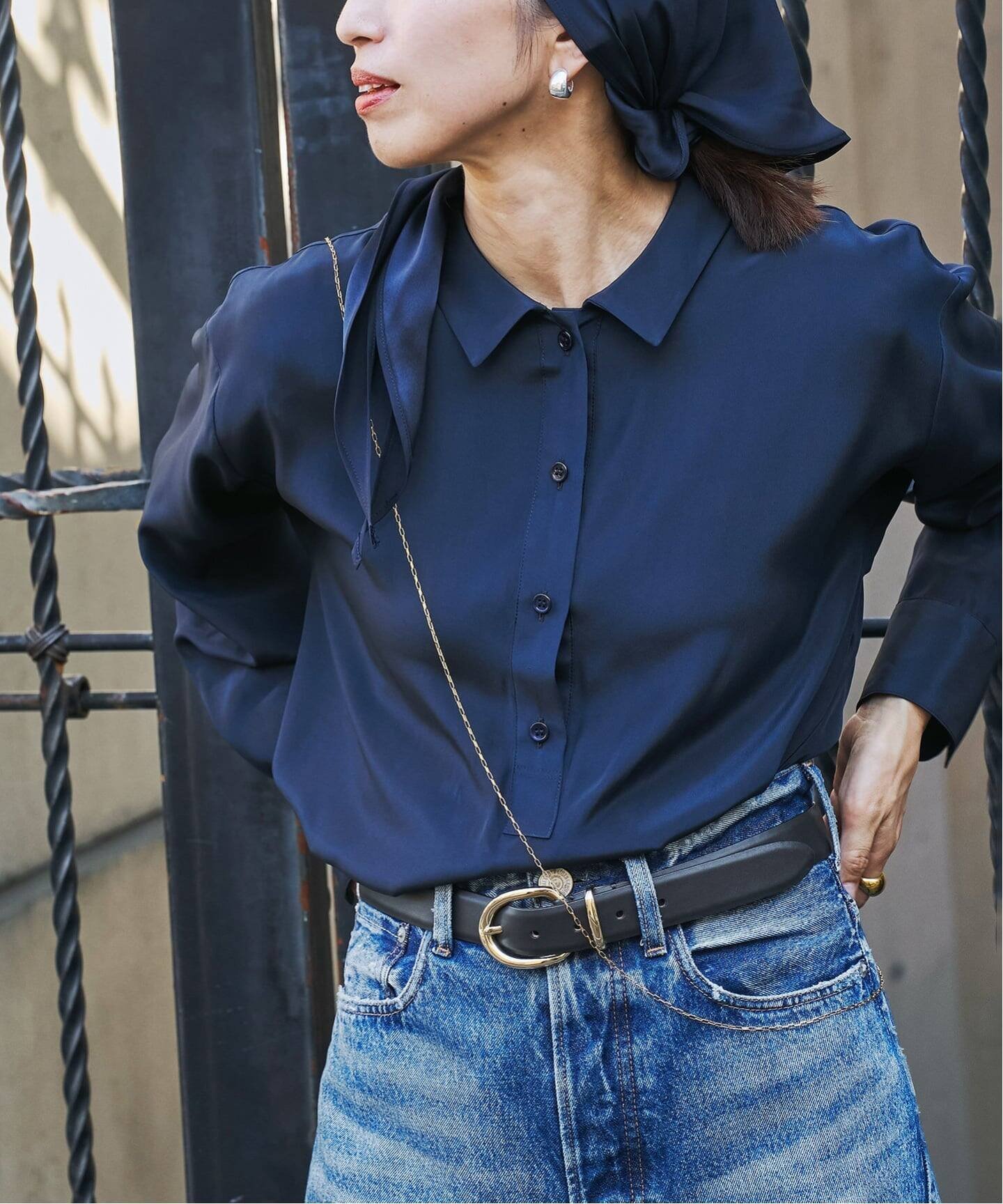 VERMEIL par iena シルクシャツ ヴェルメイユ パー イエナ トップス シャツ・ブラウス ネイビー パープル【送料無料】