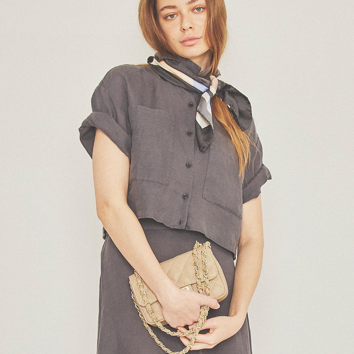 Rouge vif la cle 【セットアップ対応】麻製品染ショートシャツ ルージュ・ヴィフ ラクレ トップス シャツ・ブラウス グレー ブルー
